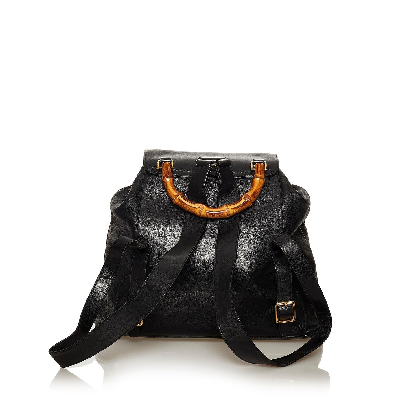 Gucci Bamboo Drawstring Backpack SHG Leather Calf Black Jewelry 6
