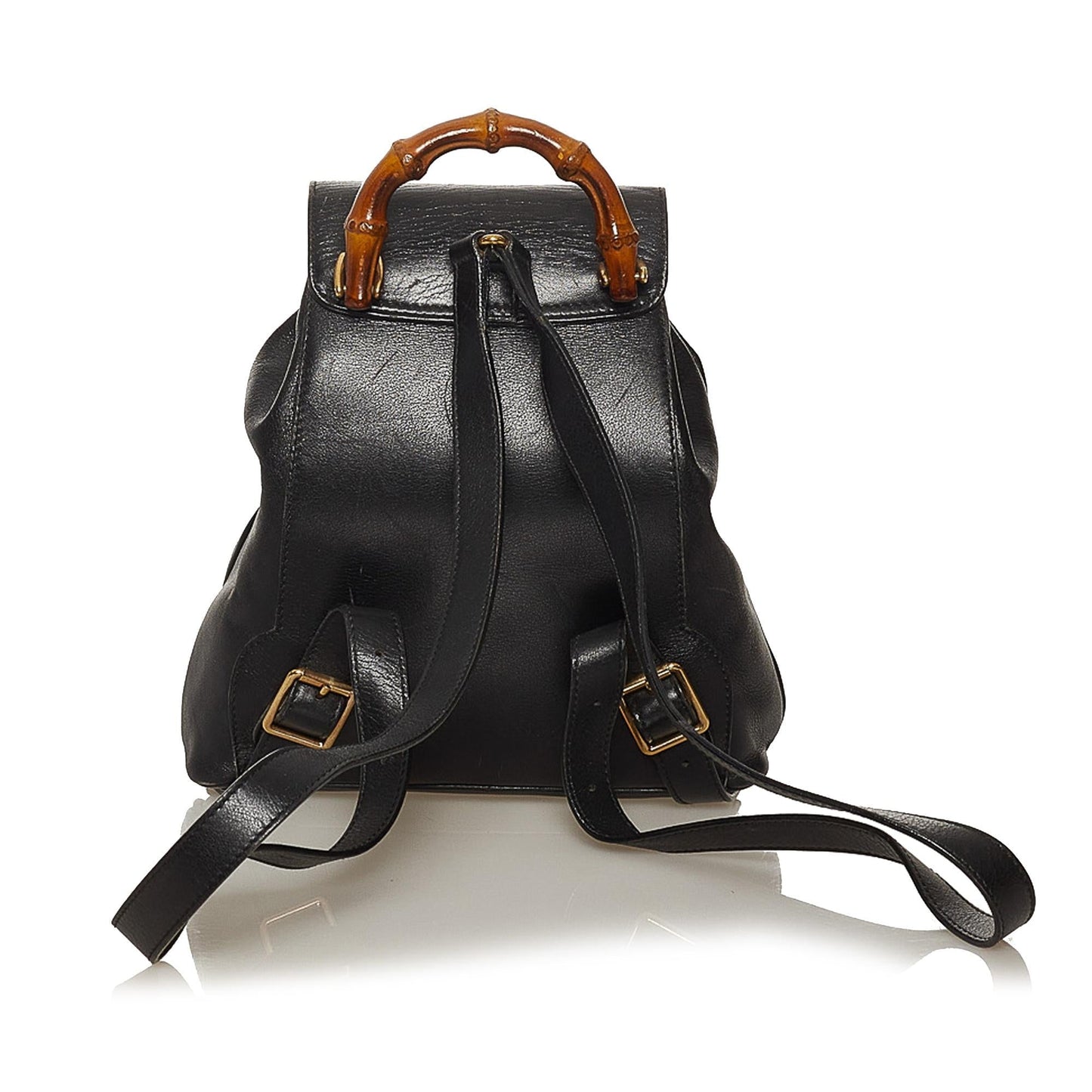 Gucci Bamboo Drawstring Backpack SHG Leather Calf Black Jewelry 5