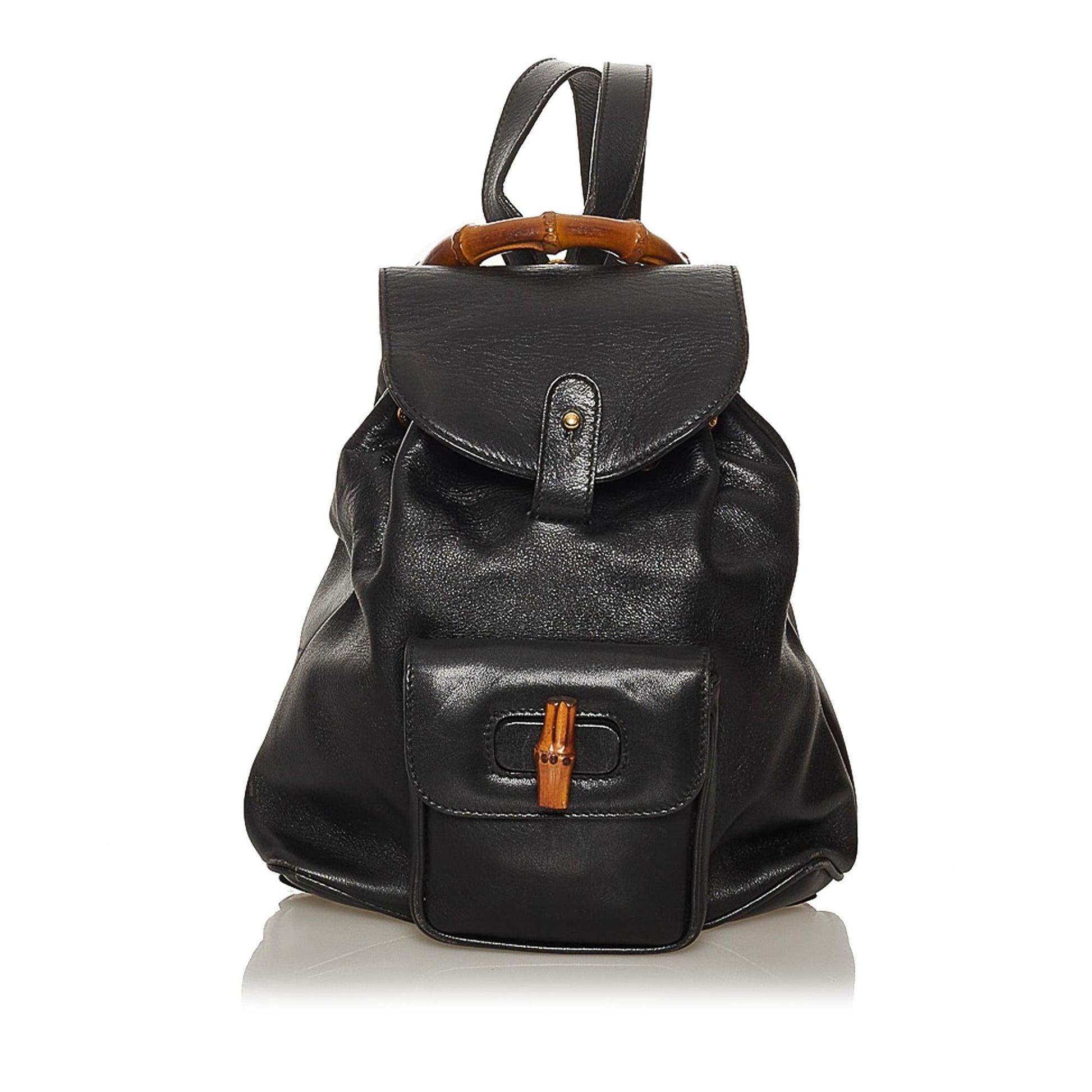 Gucci Bamboo Drawstring Backpack SHG Leather Calf Black Jewelry 5