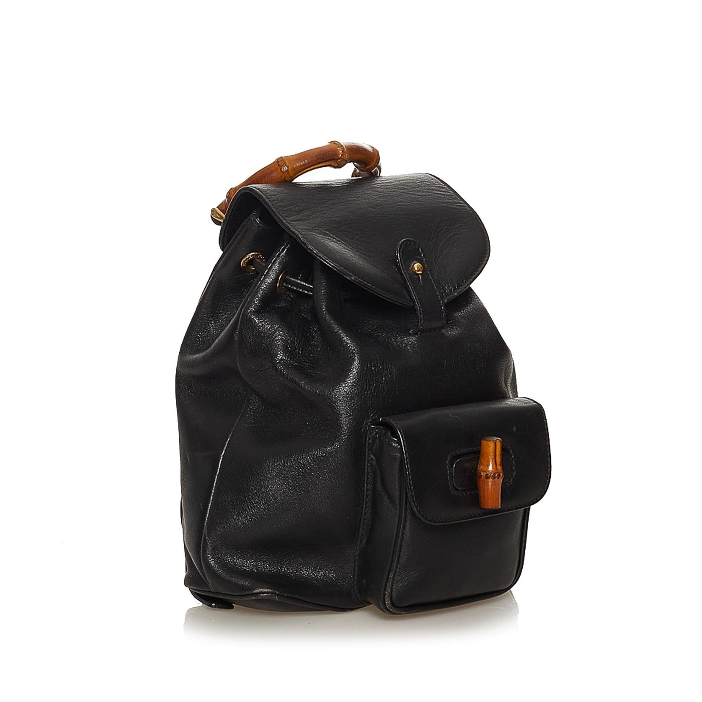 Gucci Bamboo Drawstring Backpack SHG Leather Calf Black Jewelry 5