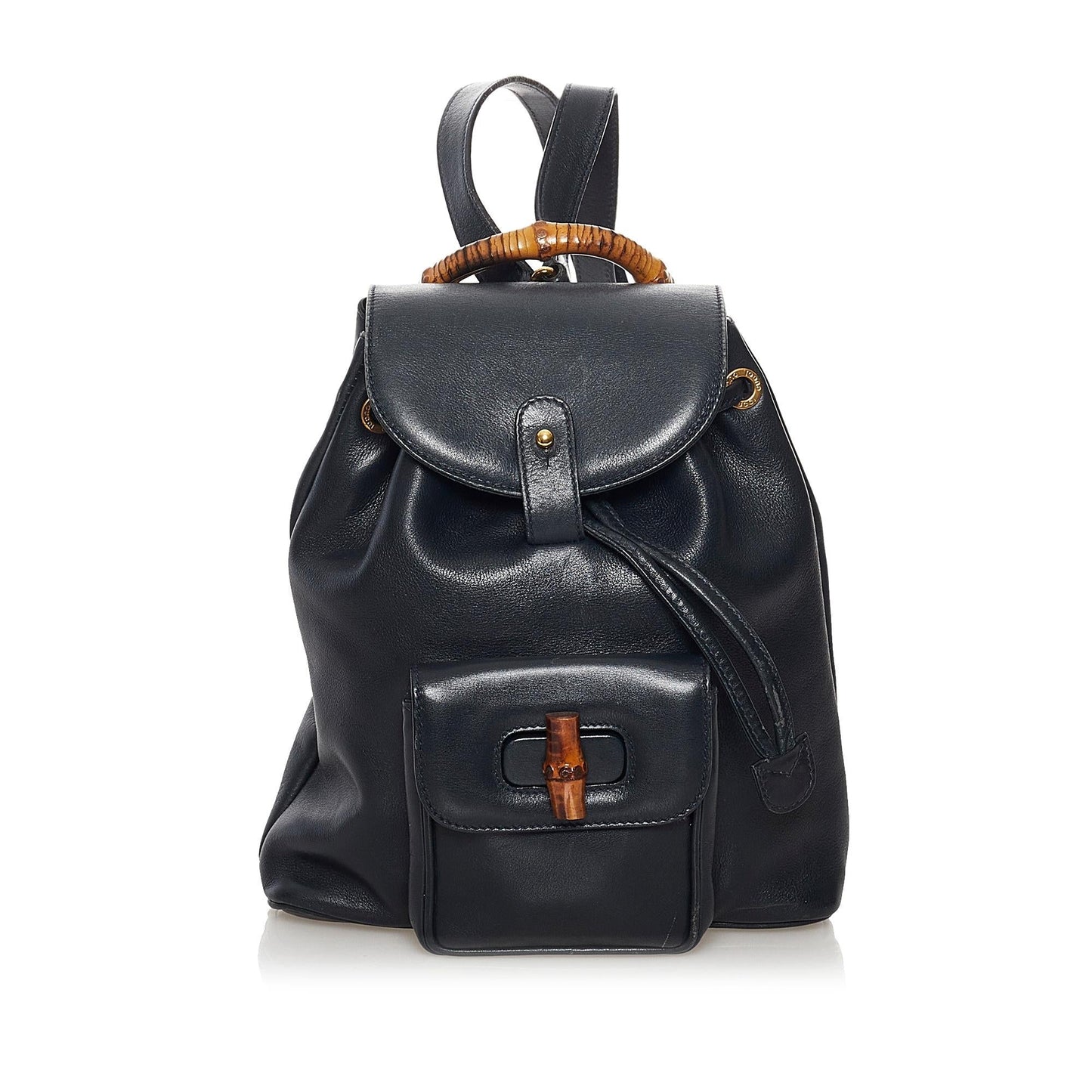 Gucci Bamboo Drawstring Backpack SHG Leather Calf Black Jewelry 3