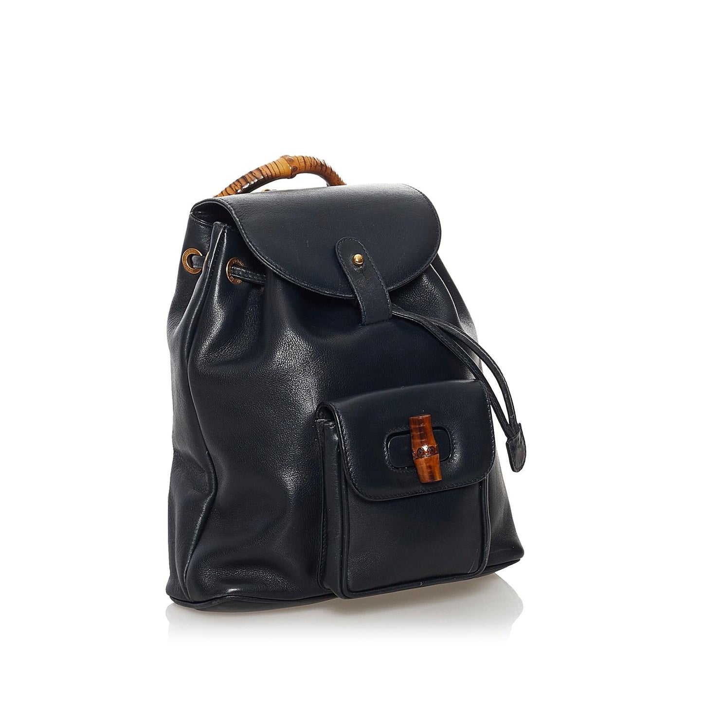 Gucci Bamboo Drawstring Backpack SHG Leather Calf Black Jewelry 3