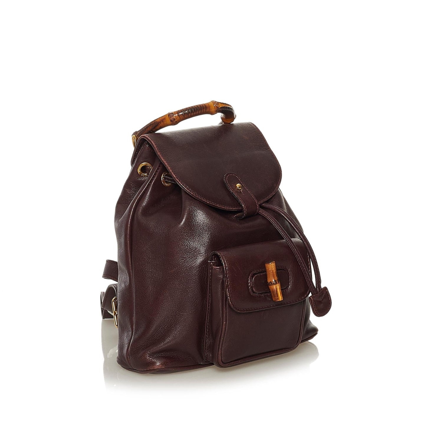 Gucci Bamboo Drawstring Backpack SHG Leather Calf Brown Jewelry Backpack Shg