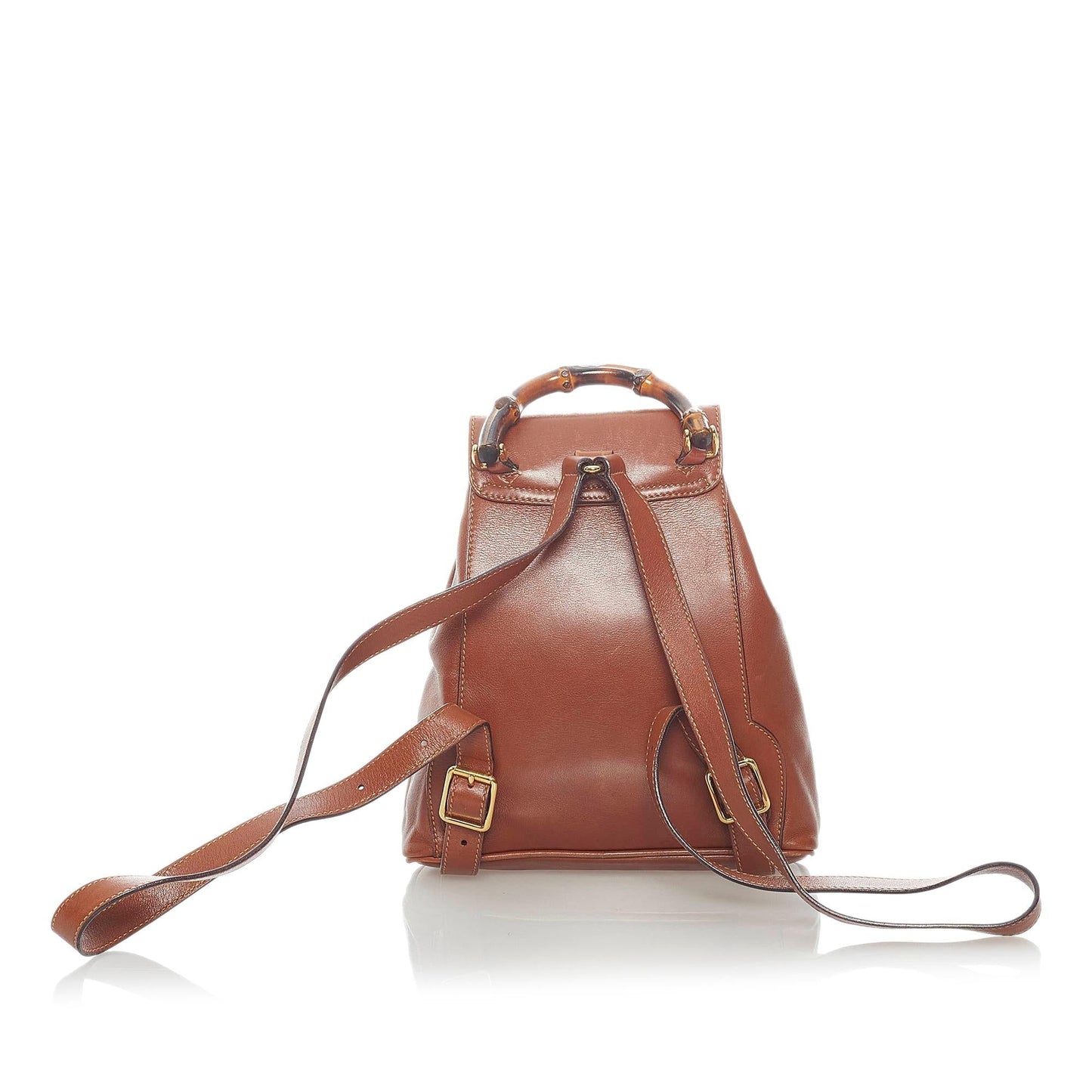 Gucci Bamboo Drawstring Backpack SHG Leather Calf Brown Jewelry 3