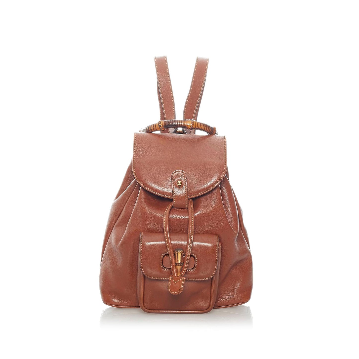 Gucci Bamboo Drawstring Backpack SHG Leather Calf Brown Jewelry 3