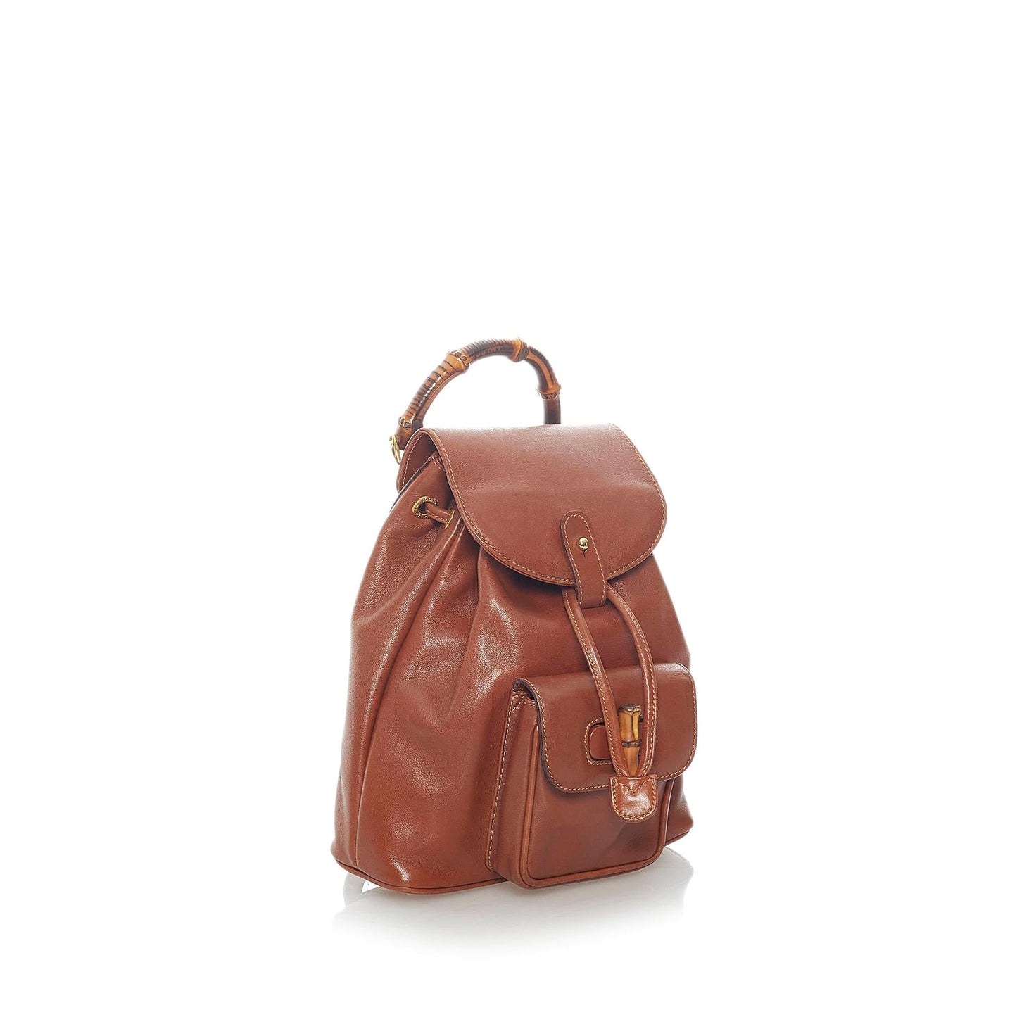 Gucci Bamboo Drawstring Backpack SHG Leather Calf Brown Jewelry 3