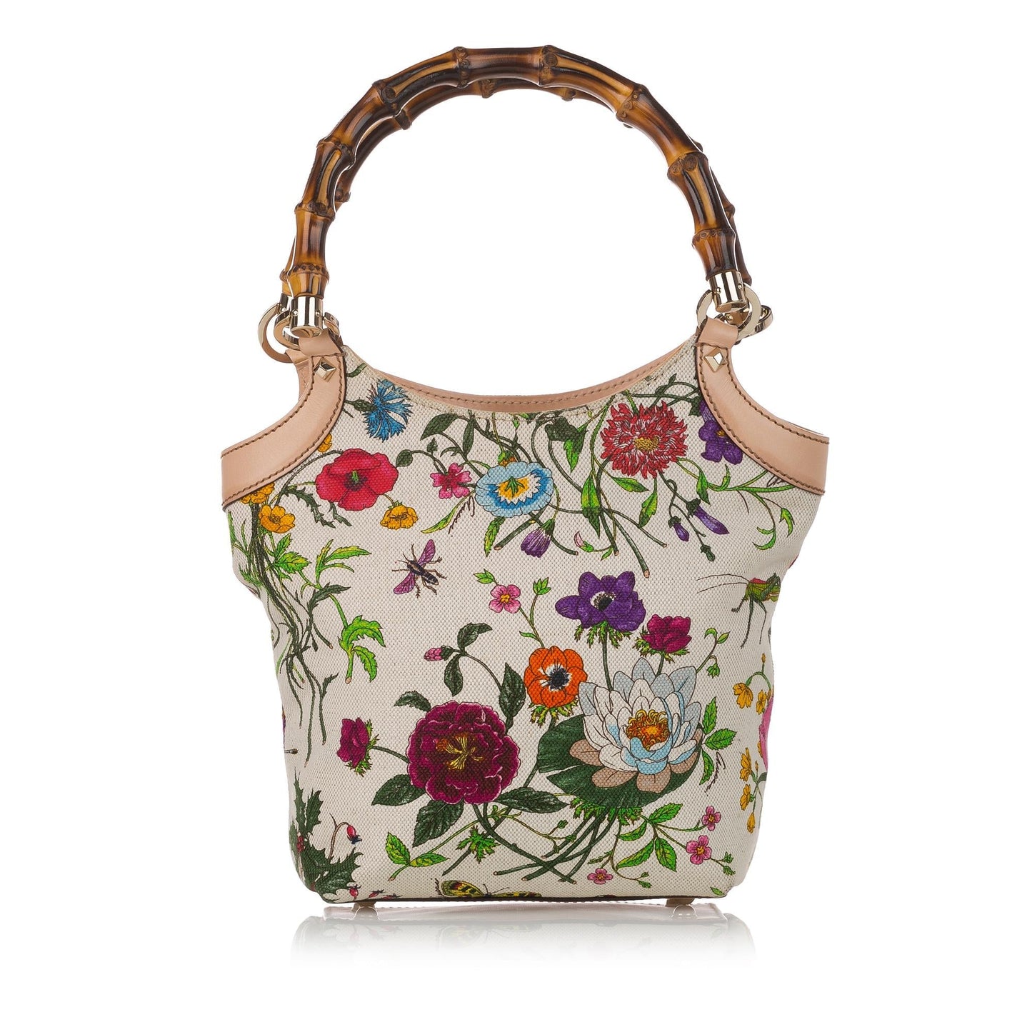 Gucci Bamboo Flora SHG Canvas White Satchel Bag Handbag Shg