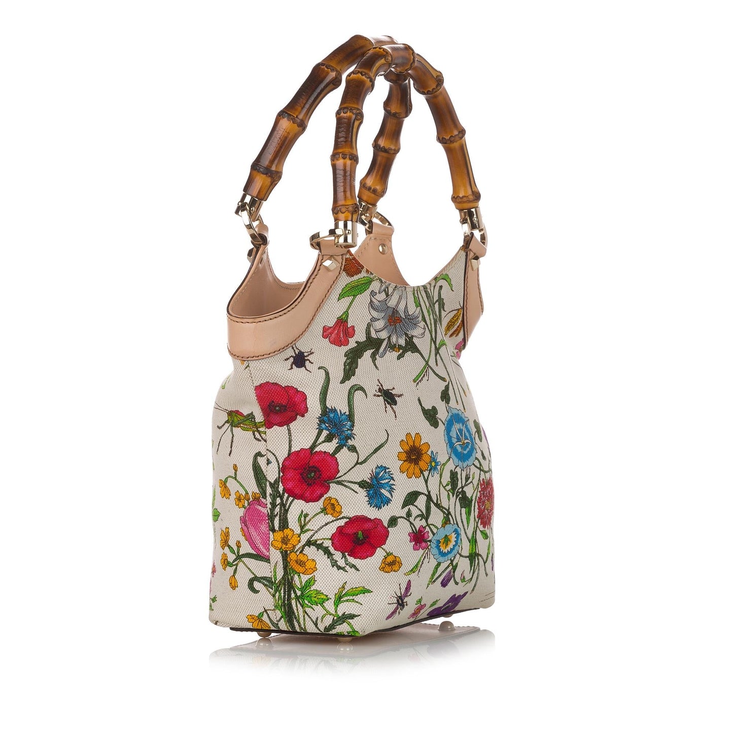 Gucci Bamboo Flora SHG Canvas White Satchel Bag Handbag Shg