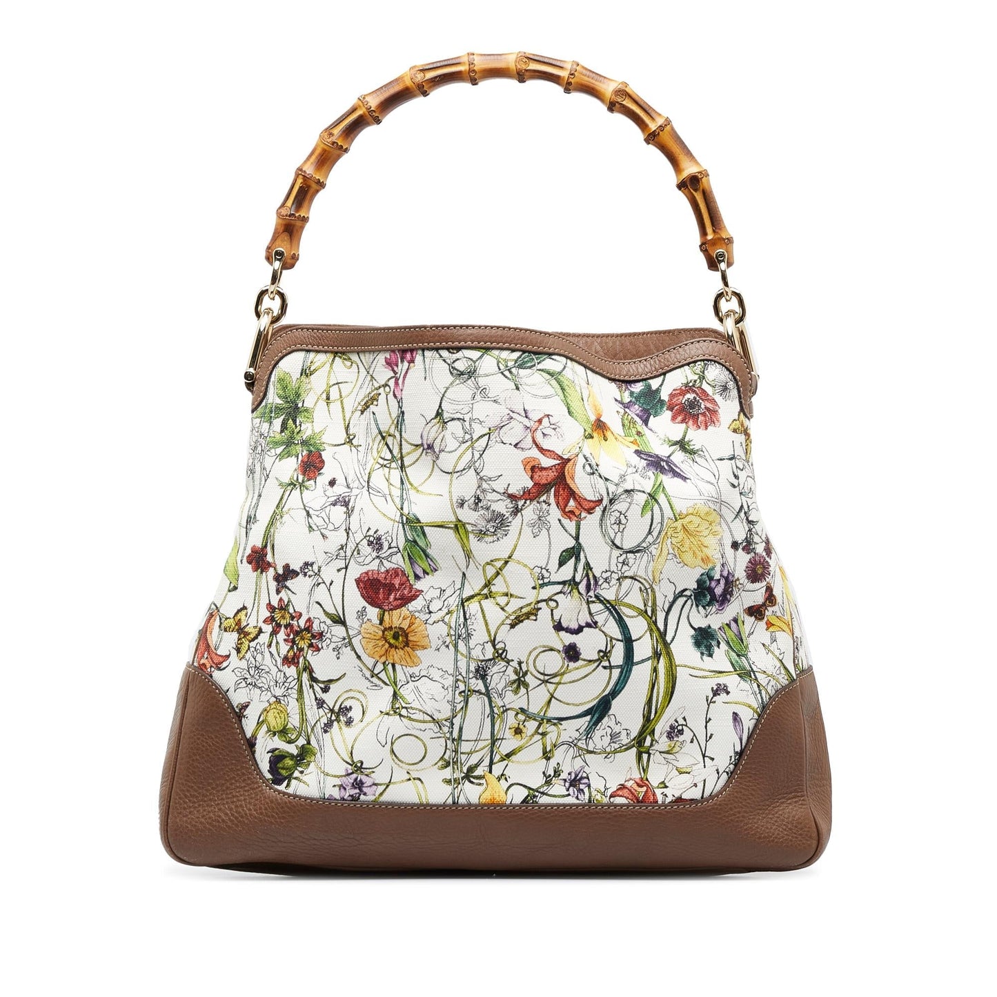Gucci Bamboo Flora Diana SHG-JSp4Cq Canvas Calf White Satchel Bag