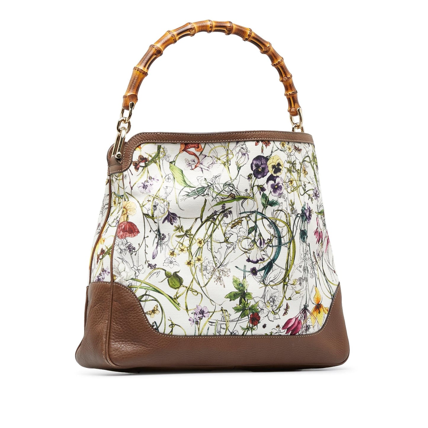 Gucci Bamboo Flora Diana SHG-JSp4Cq Canvas Calf White Satchel Bag