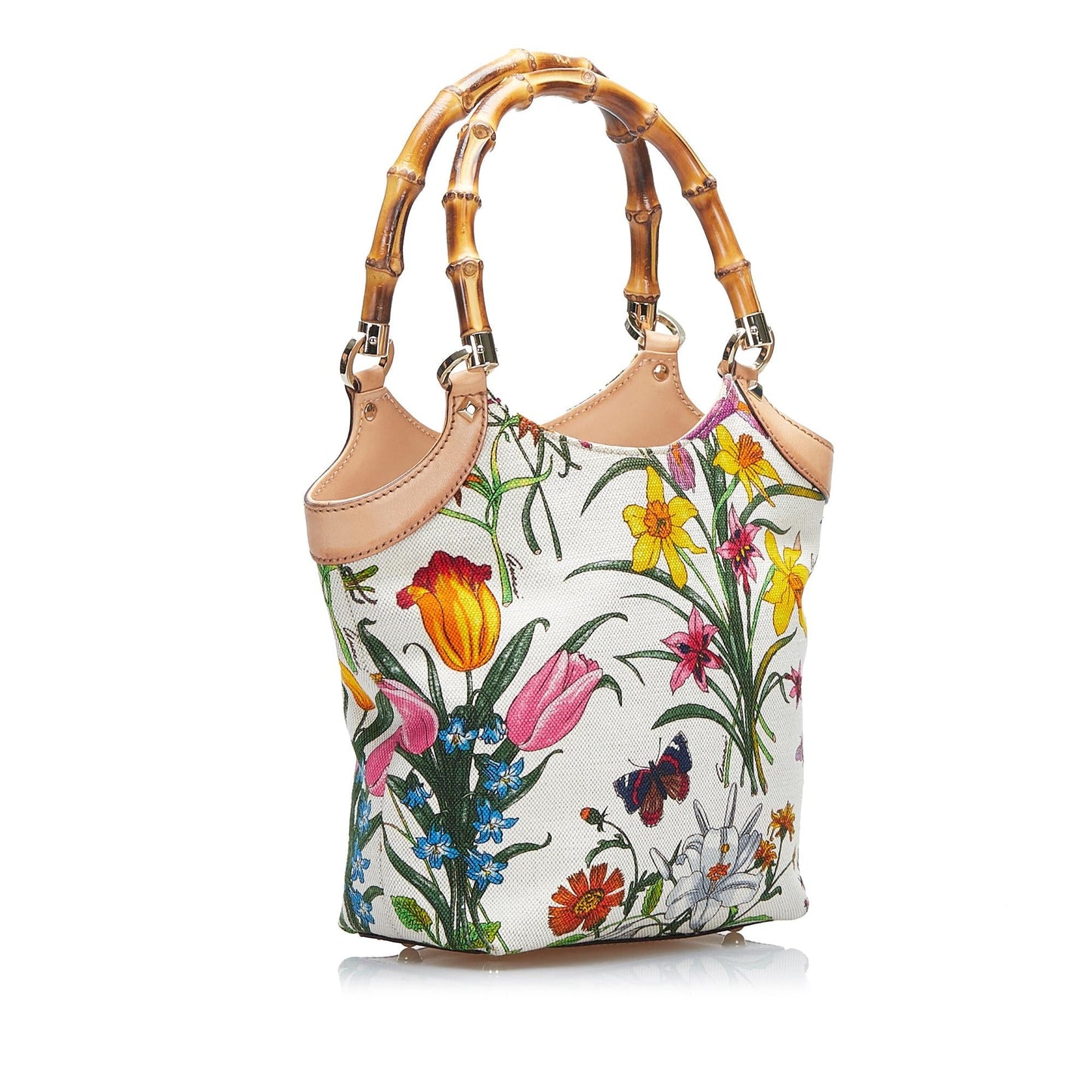 Gucci Bamboo Flora SHG-HcnNHu Canvas White Satchel Bag