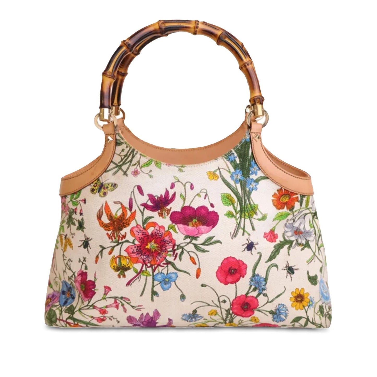 Gucci Bamboo Flora SHG-UZba77 Canvas Brown Satchel Bag