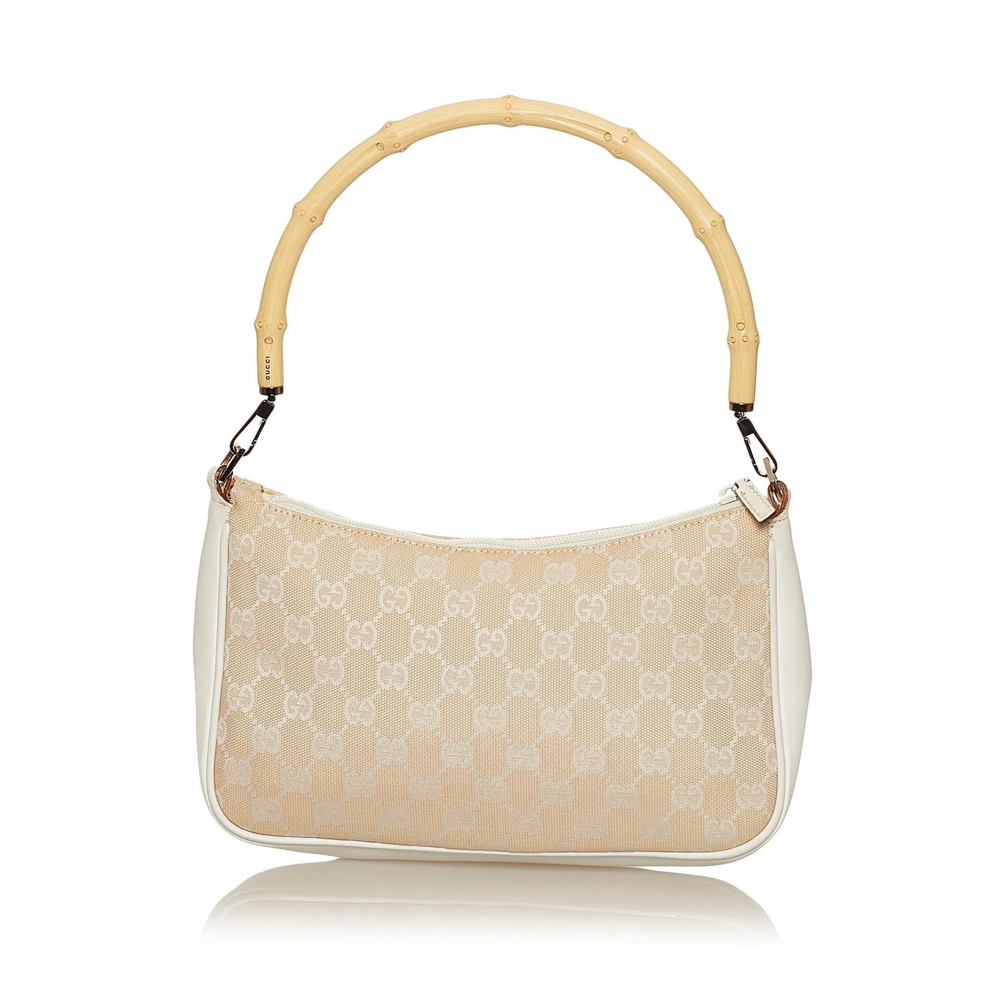 Gucci Bamboo GG Baguette SHG Canvas White Brown Handbag