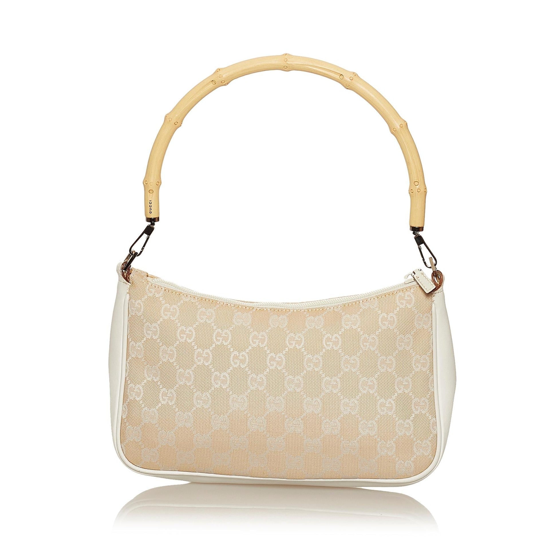 Gucci Bamboo GG Baguette SHG Canvas White Brown Handbag