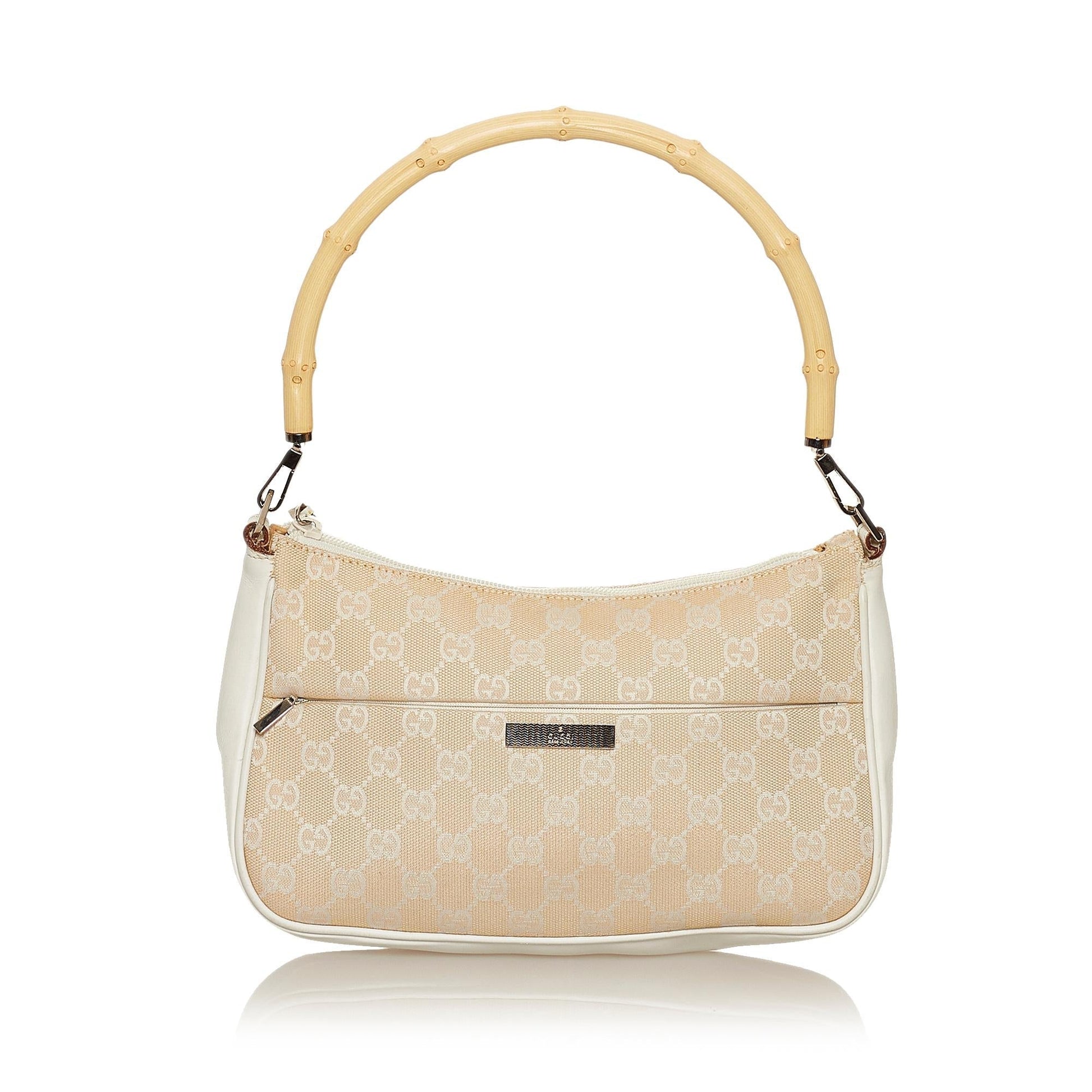 Gucci Bamboo GG Baguette SHG Canvas White Brown Handbag