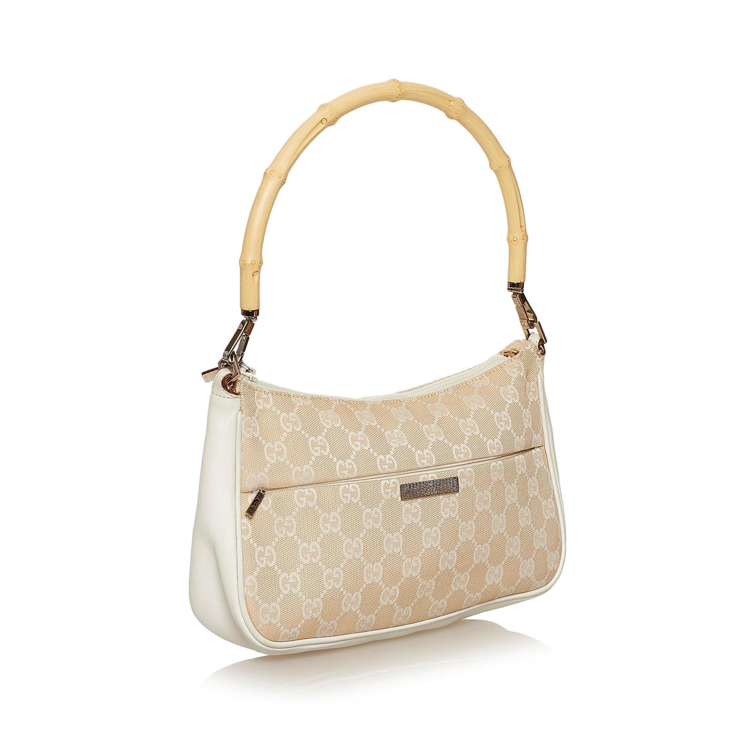 Gucci Bamboo GG Baguette SHG Canvas White Brown Handbag