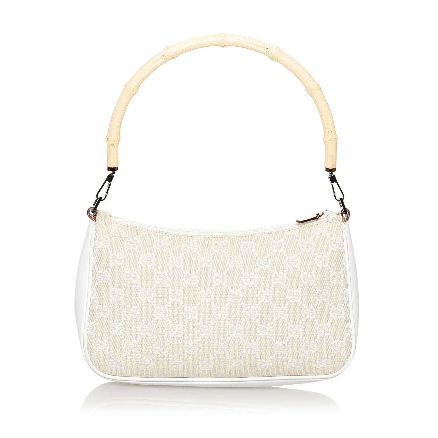 Gucci Bamboo GG Baguette SHG Canvas White Brown Handbag Baguette Shg