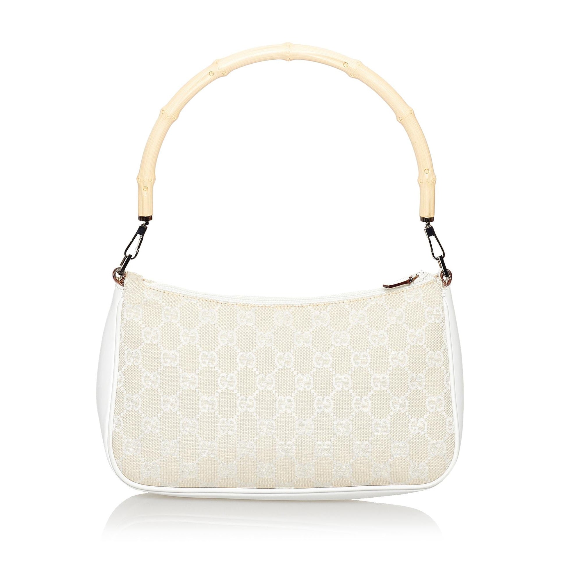 Gucci Bamboo GG Baguette SHG Canvas White Brown Handbag Baguette Shg
