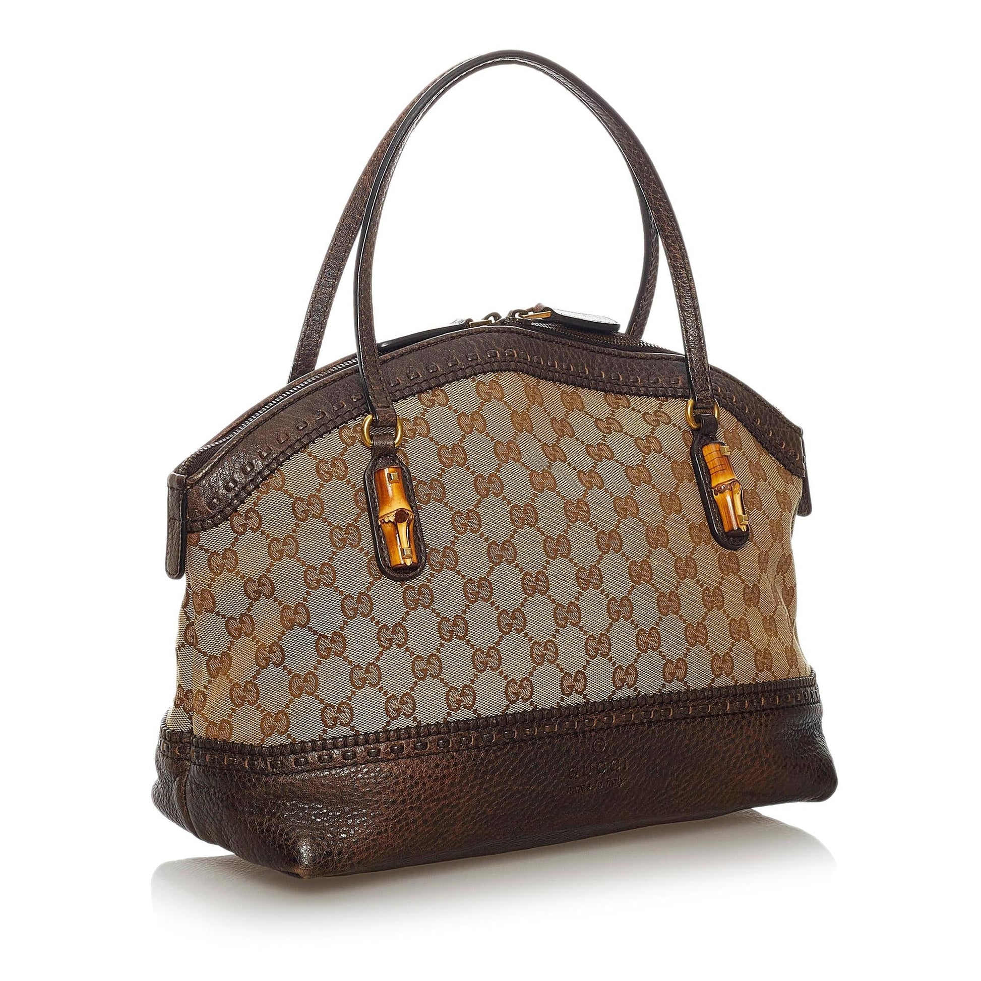 Gucci Bamboo GG Crafty SHG Canvas Brown Satchel Bag