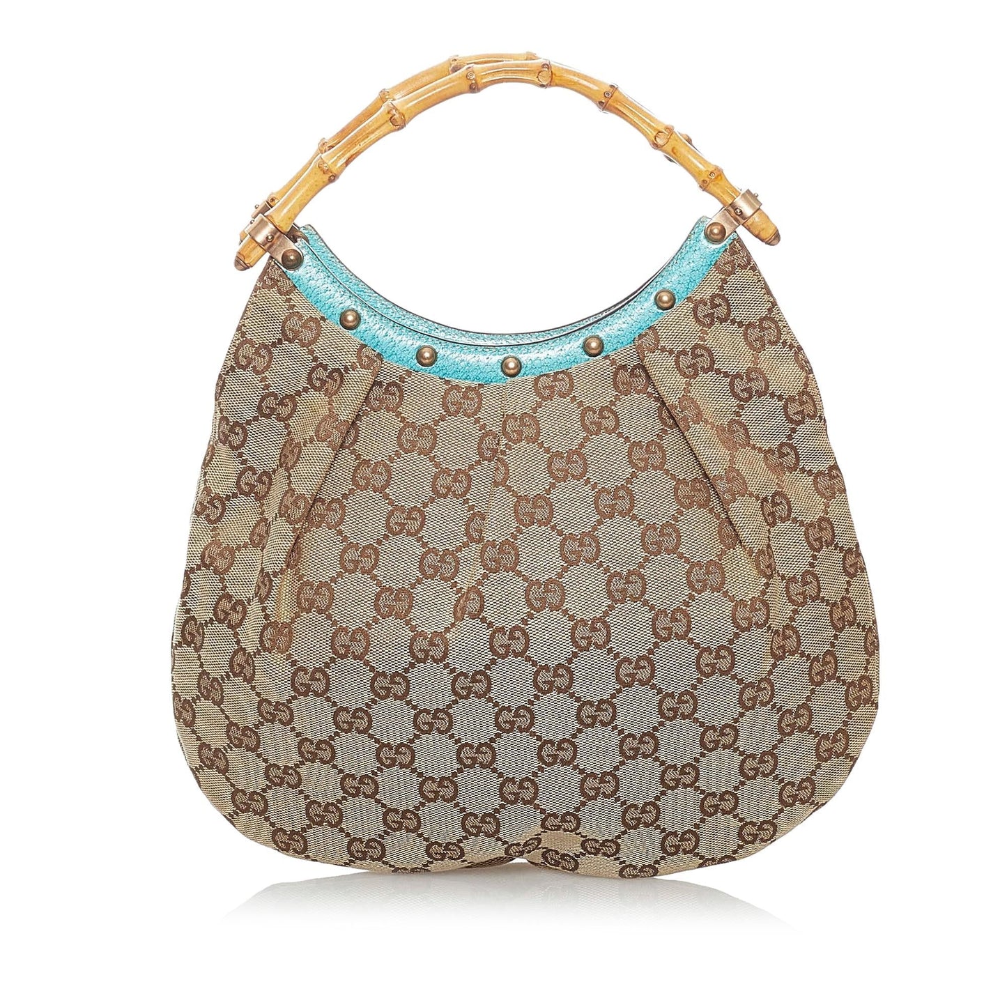 Gucci Bamboo GG SHG Canvas Brown Blue Satchel Bag 3
