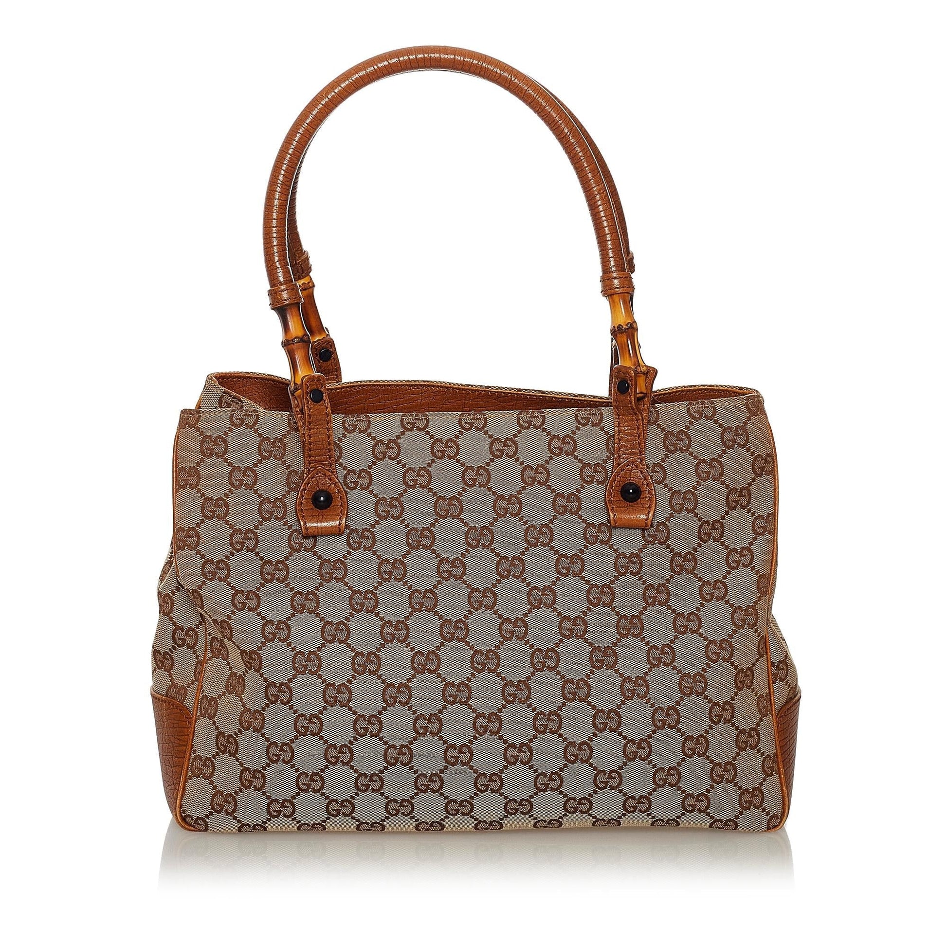 Gucci Bamboo GG SHG Canvas Brown Satchel Bag