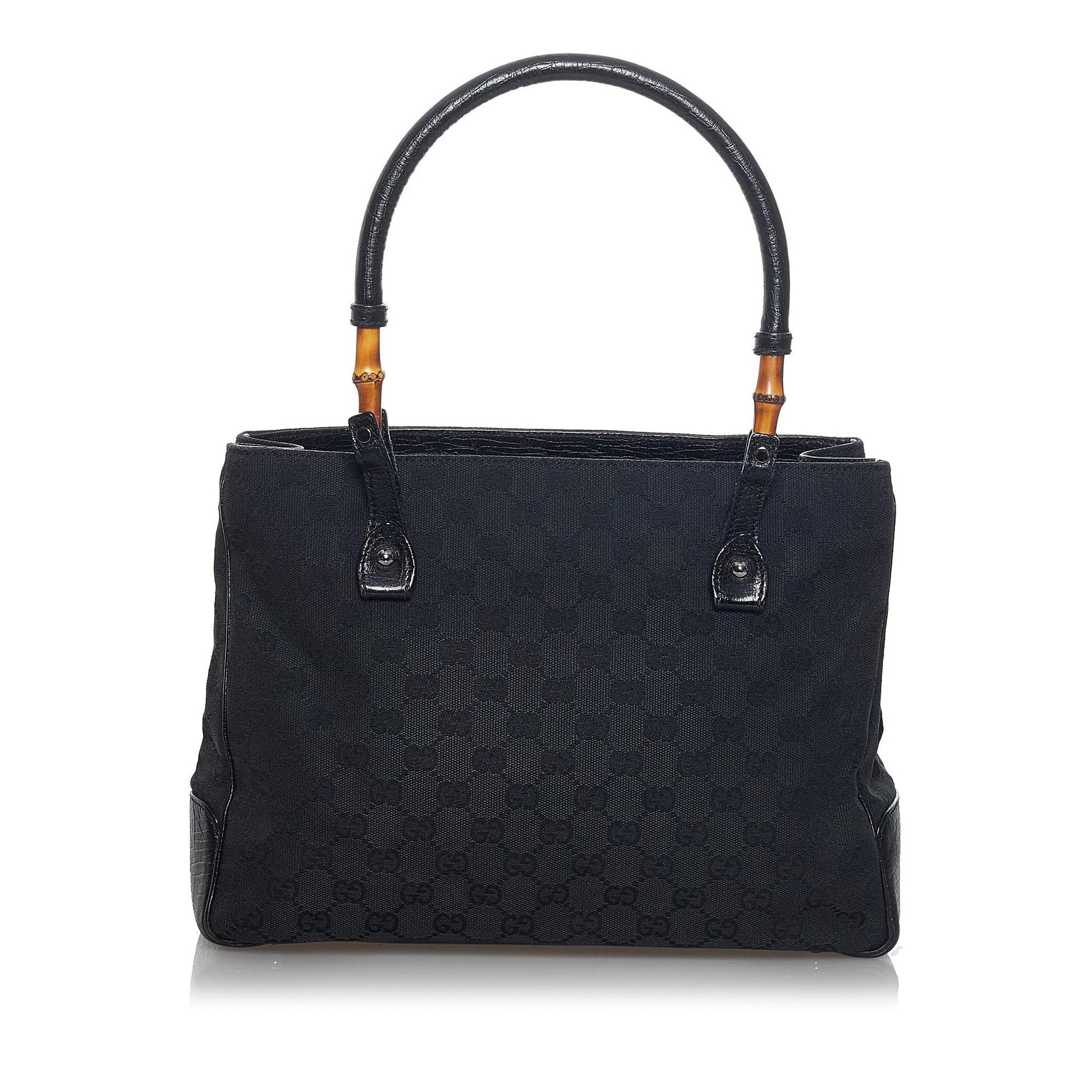 Gucci Bamboo GG SHG Canvas Black Satchel Bag