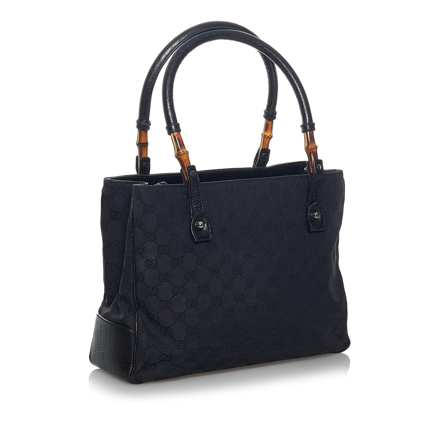 Gucci Bamboo GG SHG Canvas Black Satchel Bag