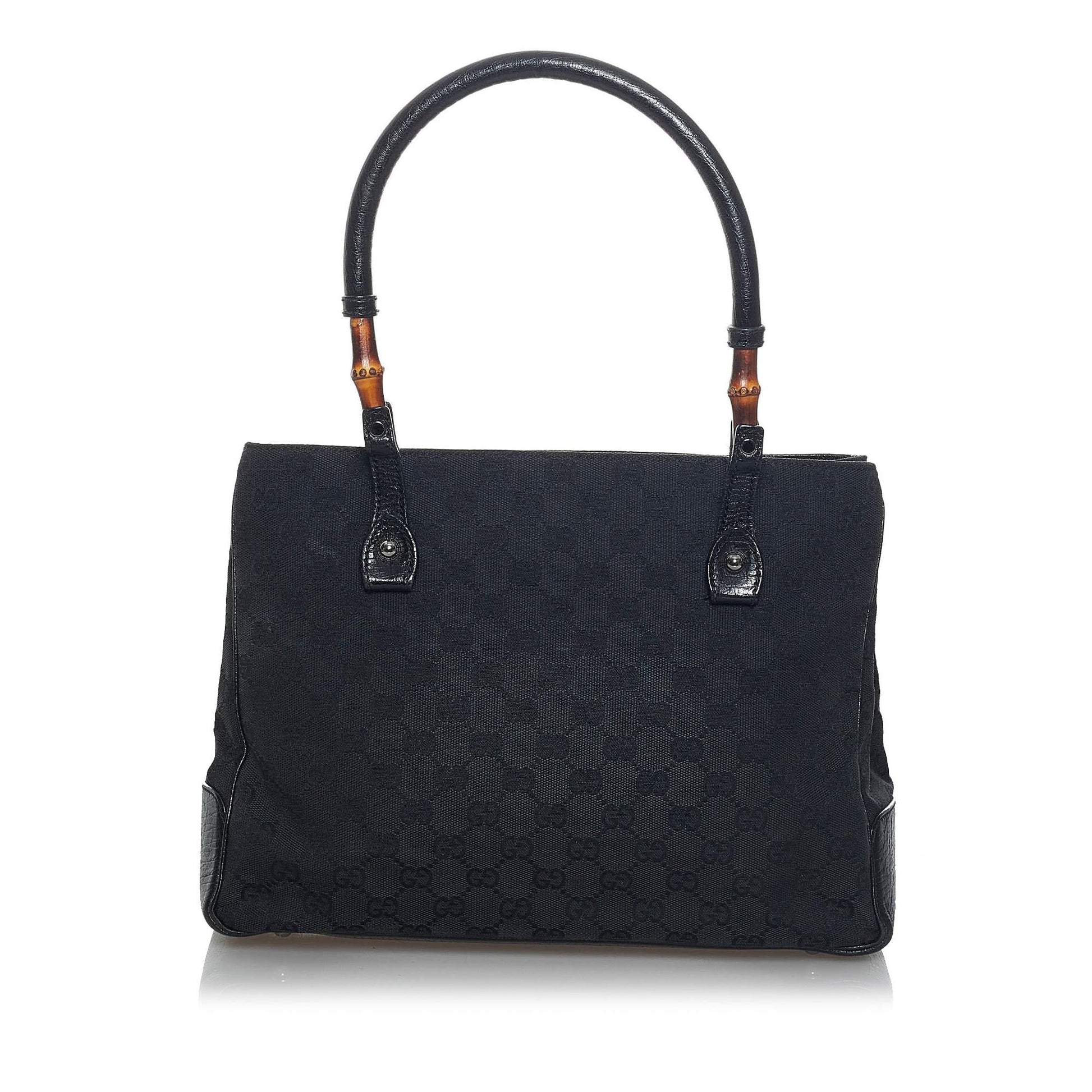 Gucci Bamboo GG SHG Canvas Black Satchel Bag Handbag Shg