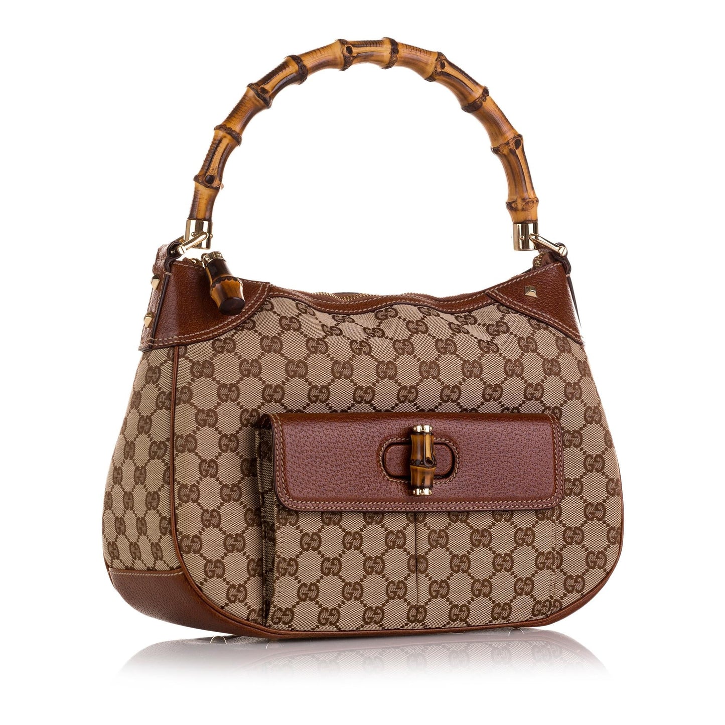 Gucci Bamboo GG SHG-CCTUmU Canvas Calf Brown Satchel Bag