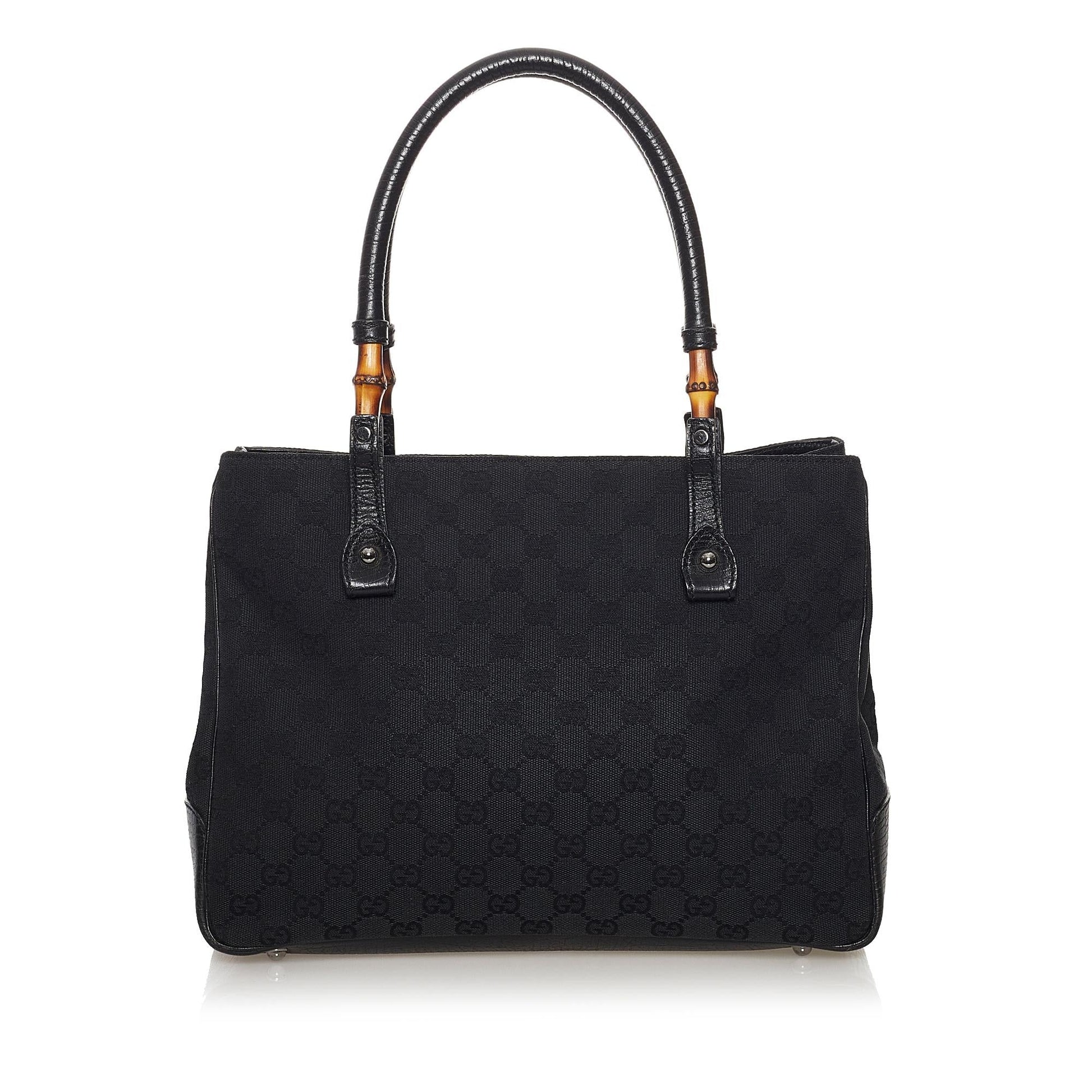 Gucci Bamboo GG SHG-oMcH0c Canvas Black Satchel Bag