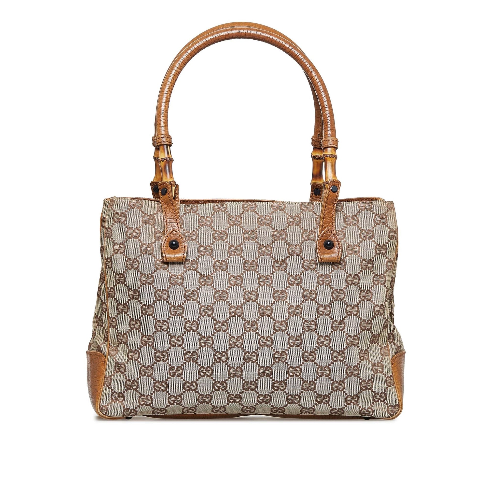 Gucci Bamboo GG SHG-uWy0rY Canvas Calf Brown Satchel Bag