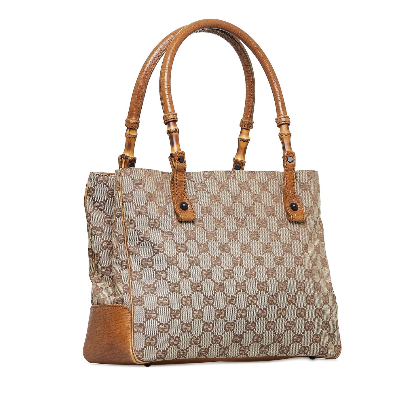 Gucci Bamboo GG SHG-uWy0rY Canvas Calf Brown Satchel Bag