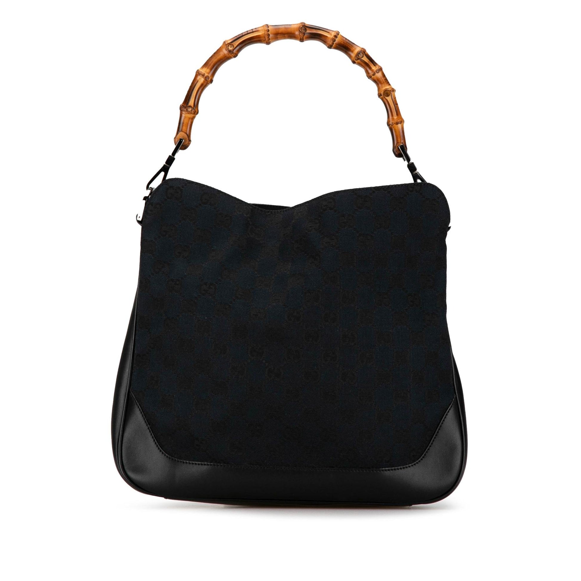 Gucci Bamboo GG SHG-gPmmq9 Canvas Calf Black Satchel Bag