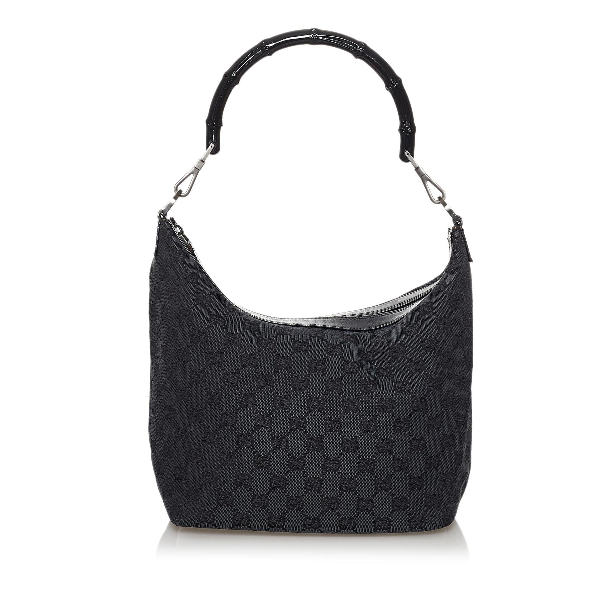 Gucci Bamboo GG SHG Canvas Black Shoulder Bag