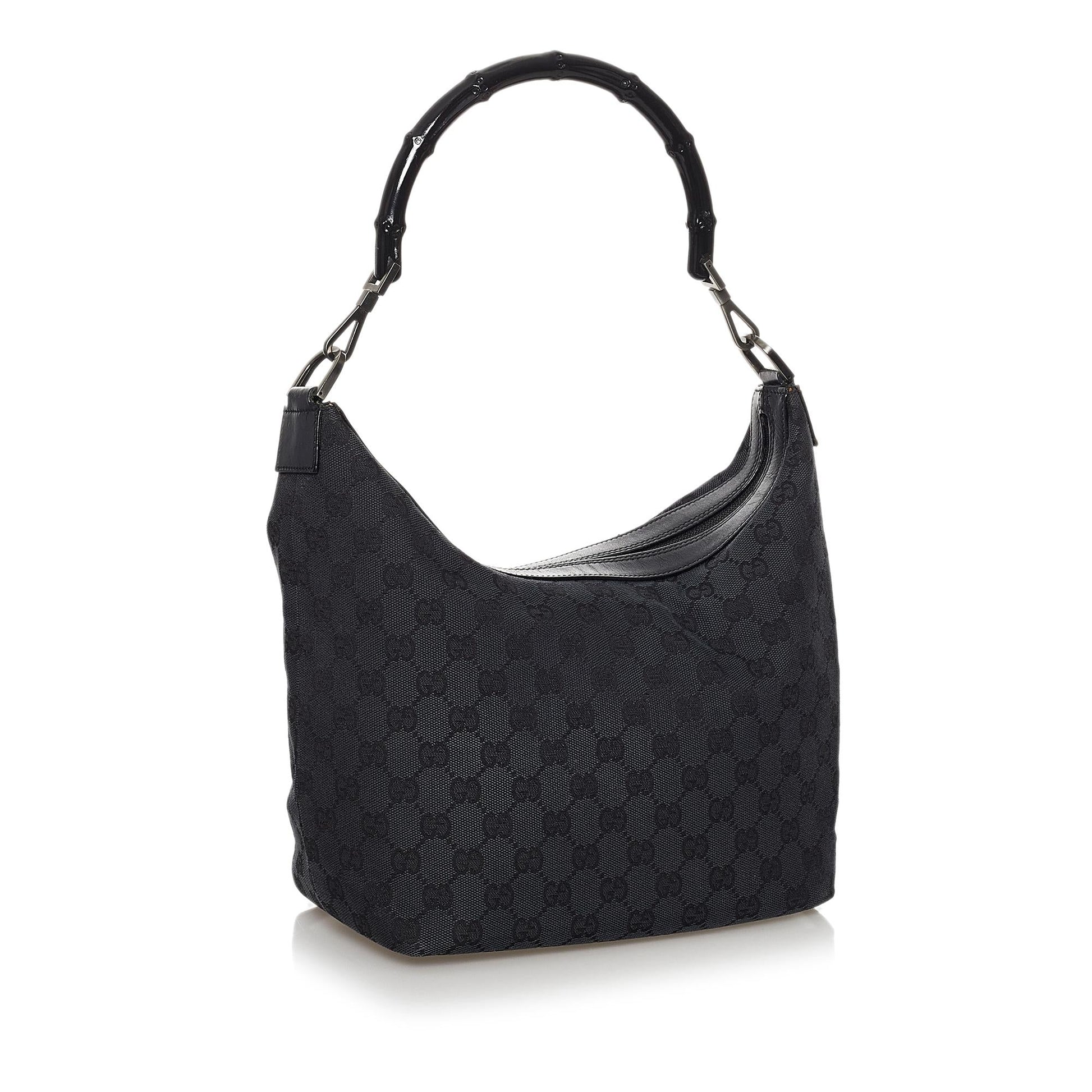 Gucci Bamboo GG SHG Canvas Black Shoulder Bag