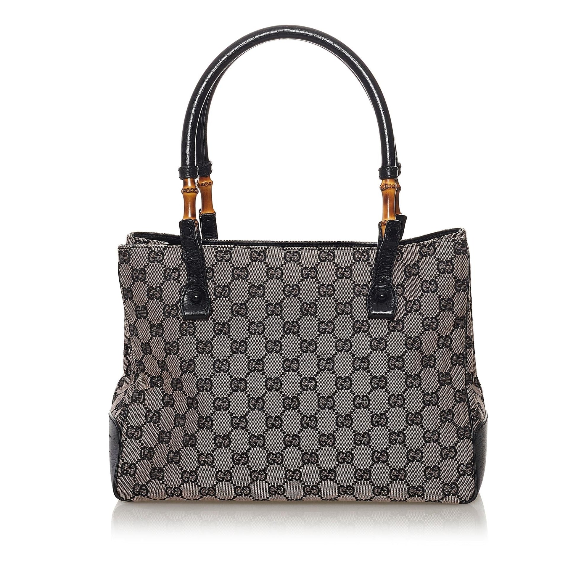 Gucci Bamboo GG SHG Canvas Black Grey Shoulder Bag