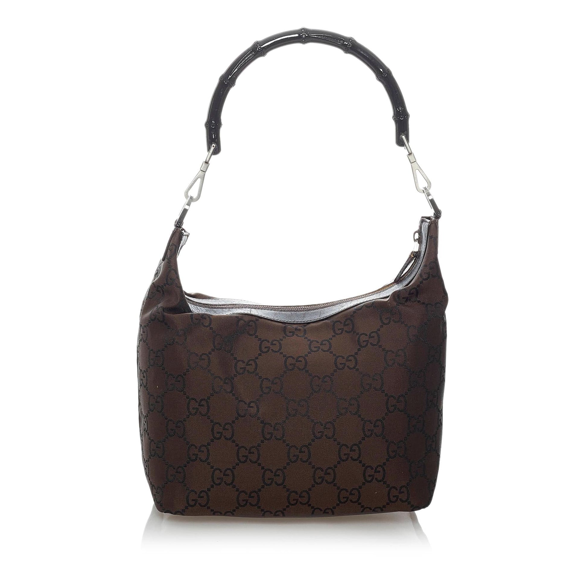 Gucci Bamboo GG SHG-ejITql Canvas Black Brown Shoulder Bag