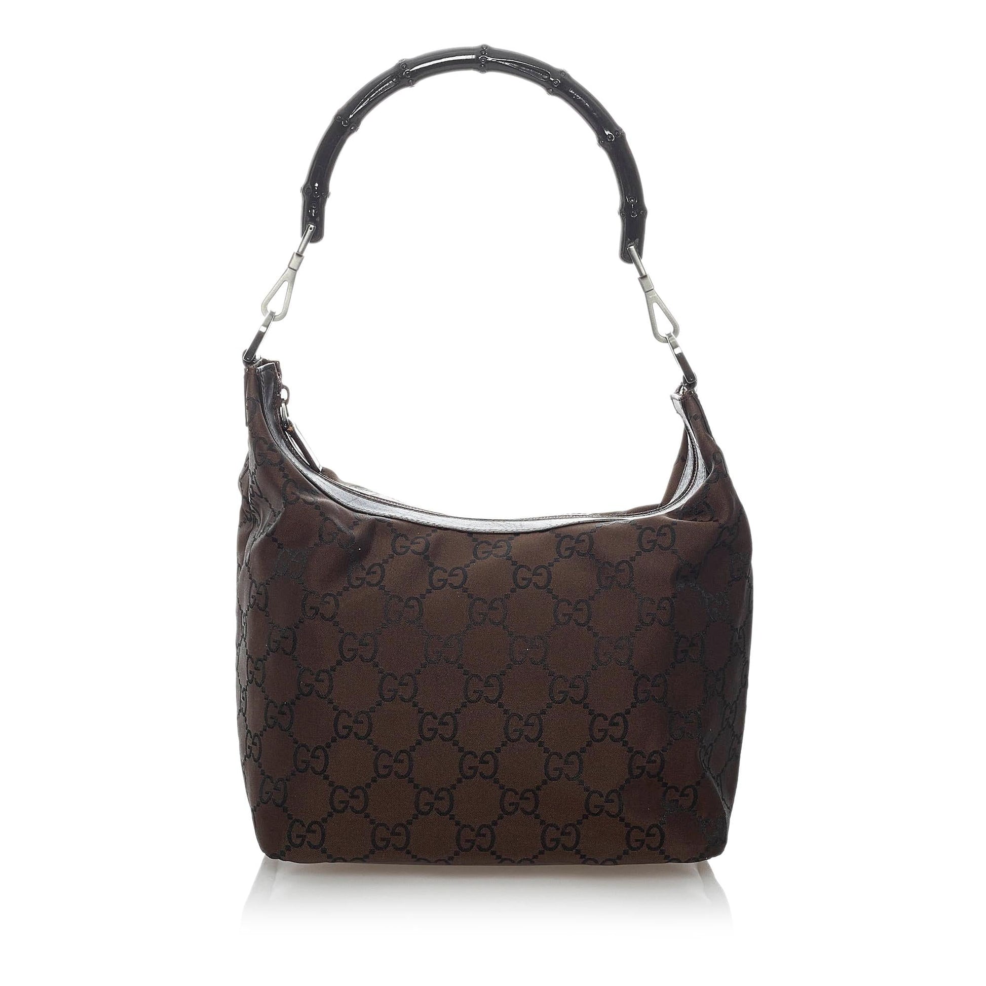 Gucci Bamboo GG SHG-ejITql Canvas Black Brown Shoulder Bag