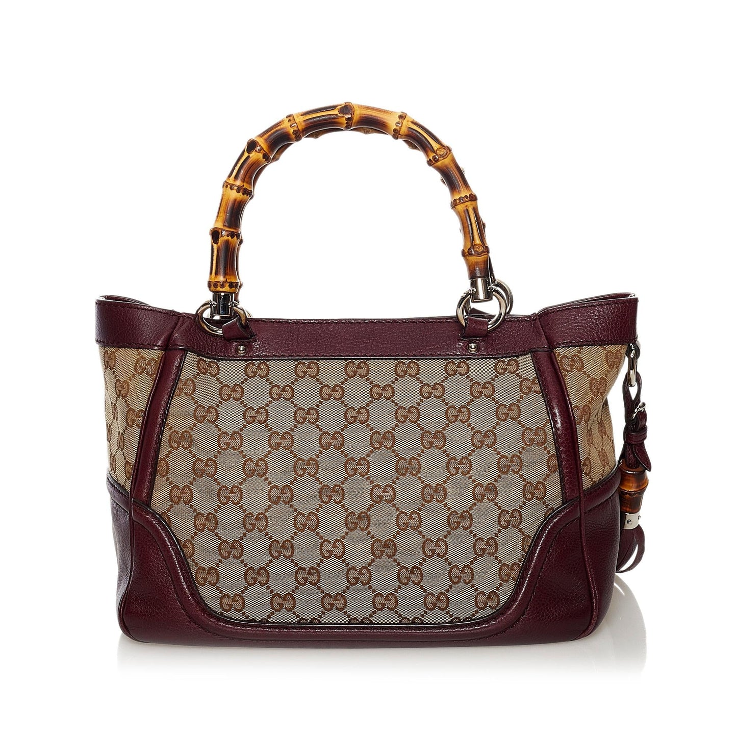 Gucci Bamboo GG Tassel SHG Canvas Black Brown Tote Bag