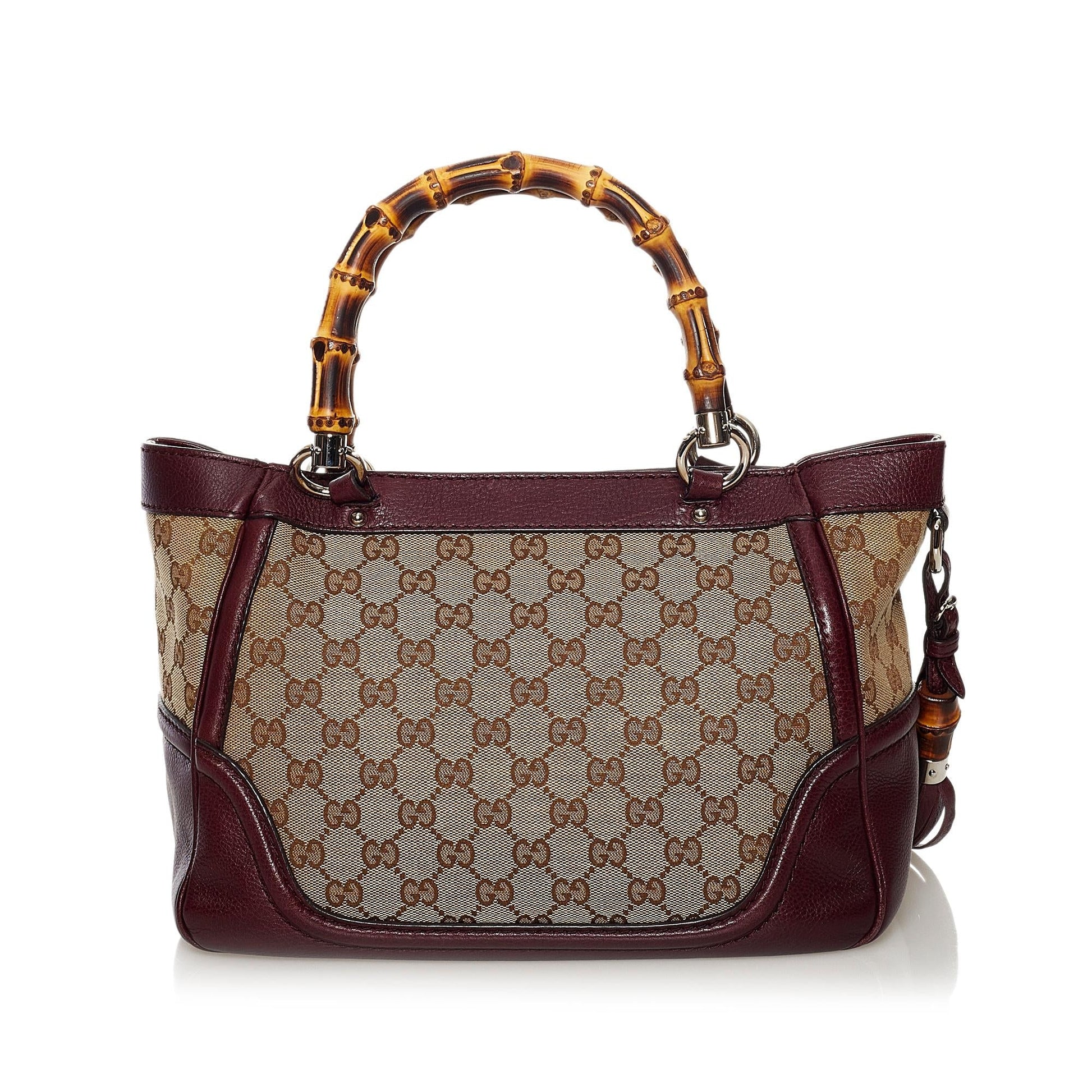 Gucci Bamboo GG Tassel SHG Canvas Black Brown Tote Bag