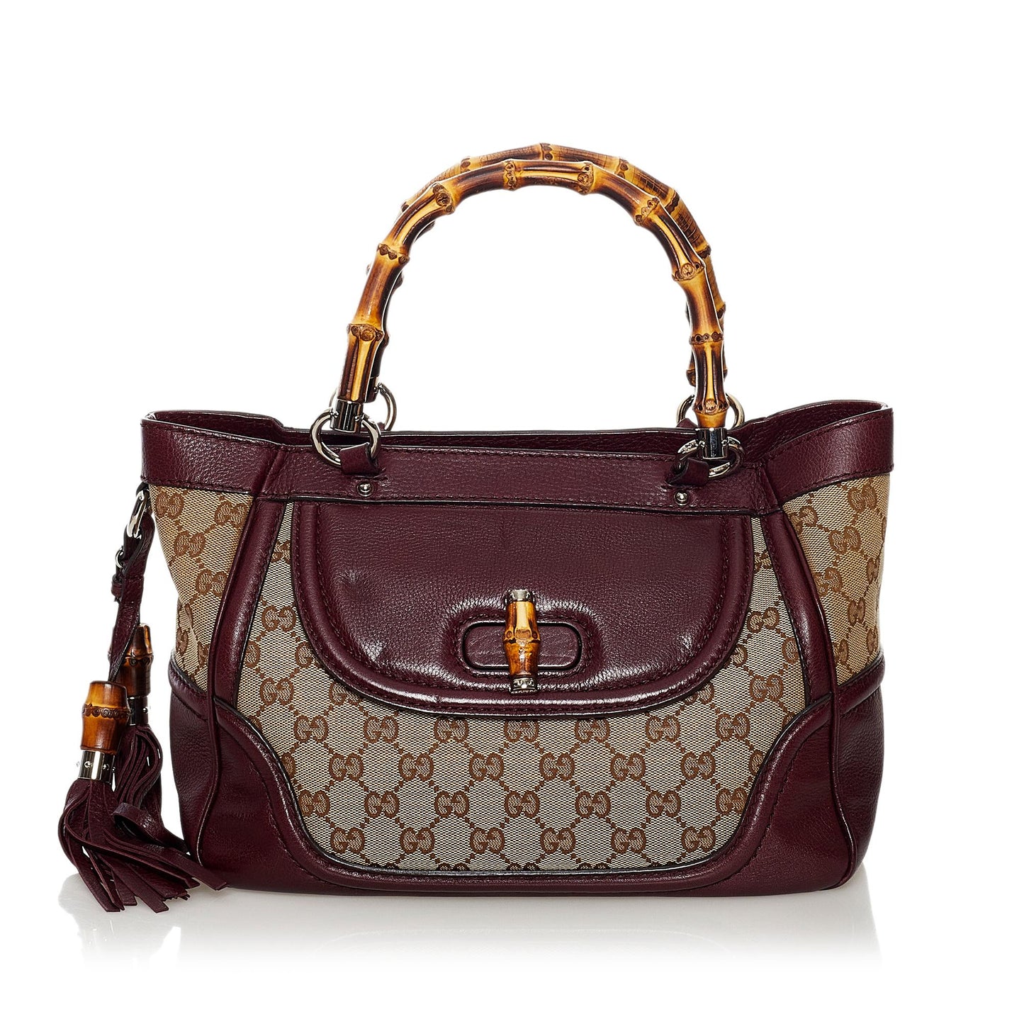 Gucci Bamboo GG Tassel SHG Canvas Black Brown Tote Bag