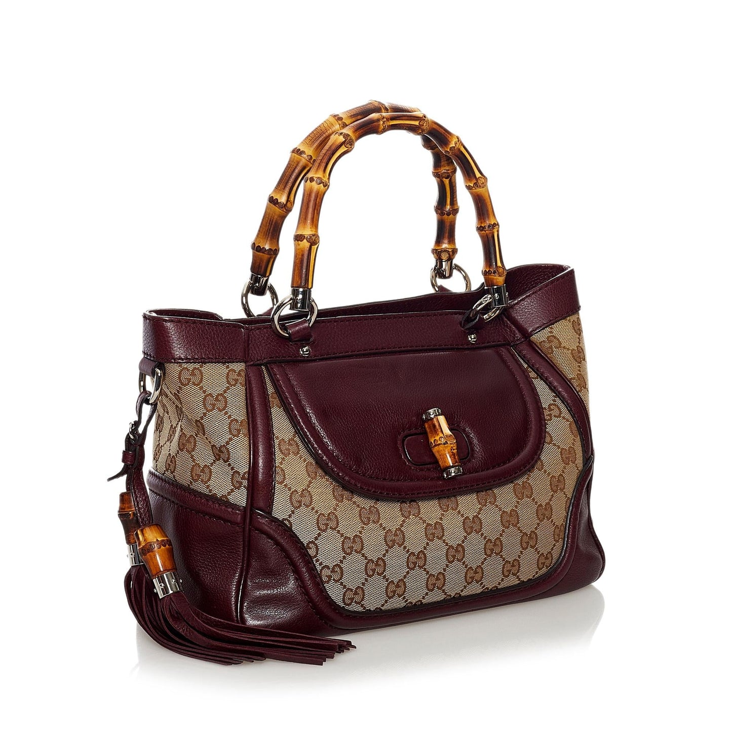 Gucci Bamboo GG Tassel SHG Canvas Black Brown Tote Bag