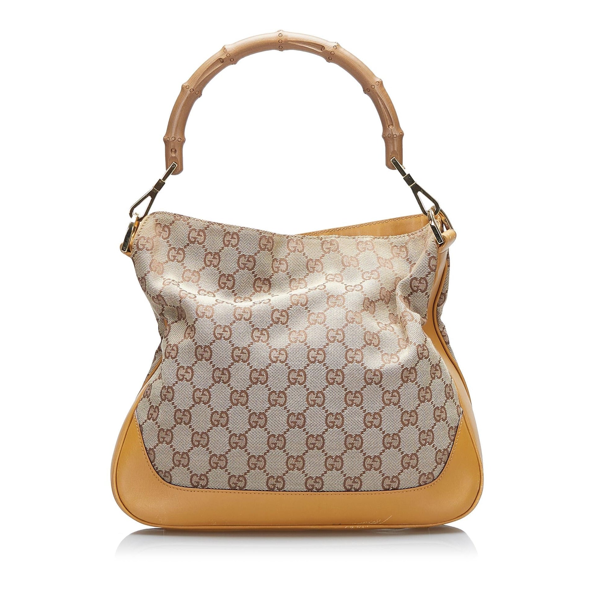 Gucci Bamboo GG Web SHG-BEtU6T Canvas Brown Satchel Bag