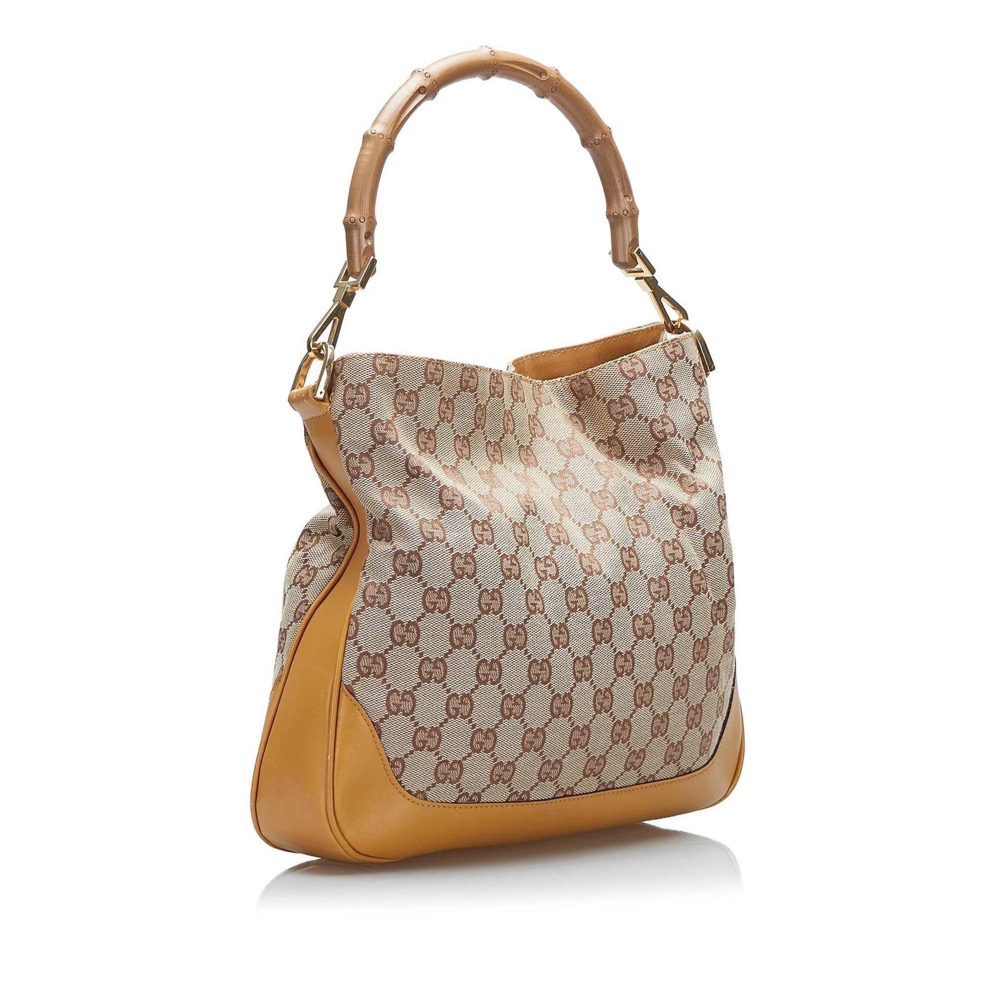 Gucci Bamboo GG Web SHG-BEtU6T Canvas Brown Satchel Bag