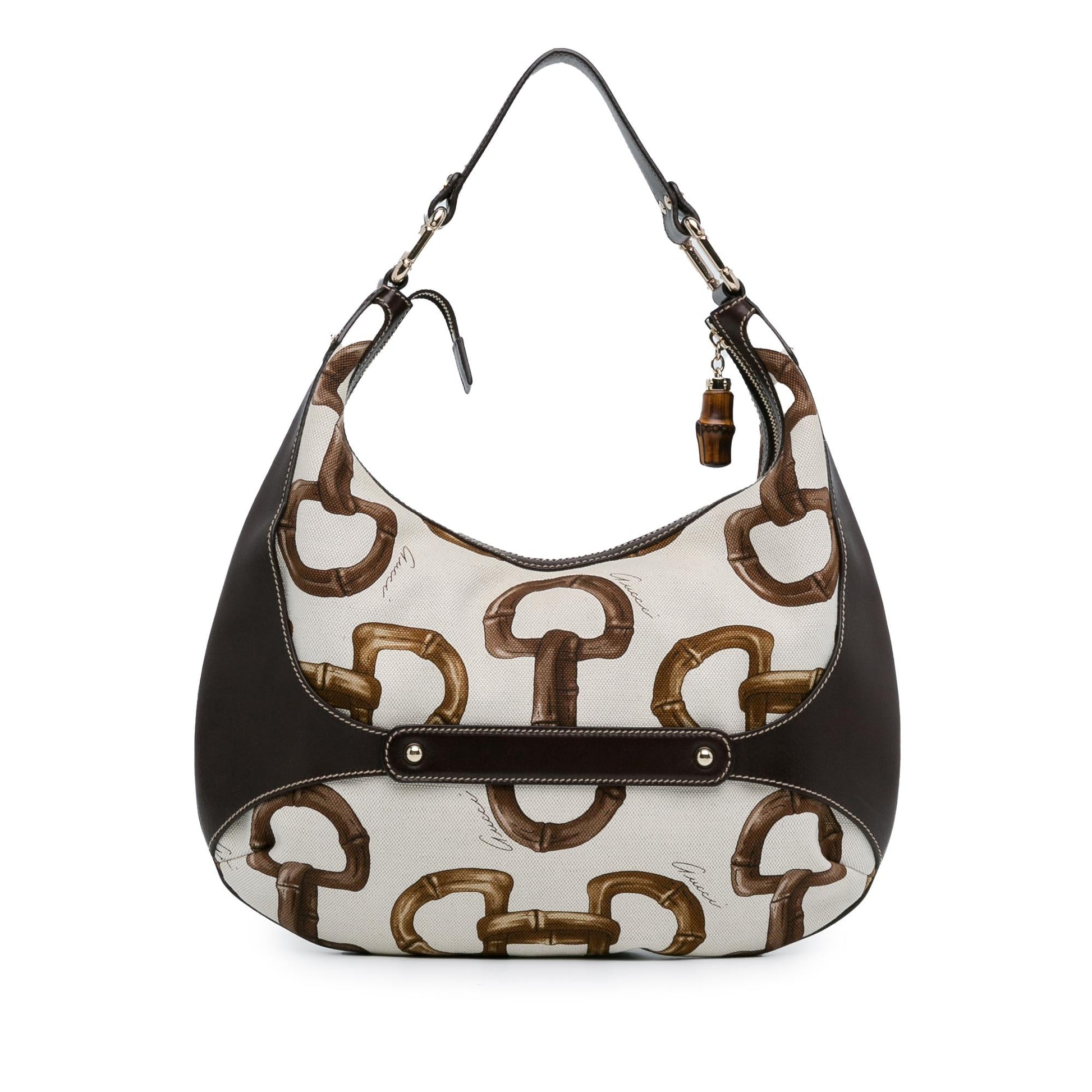 Gucci Bamboo Horsebit Amalfi SHG-iRvSaW Canvas Calf White Brown Shoulder Bag