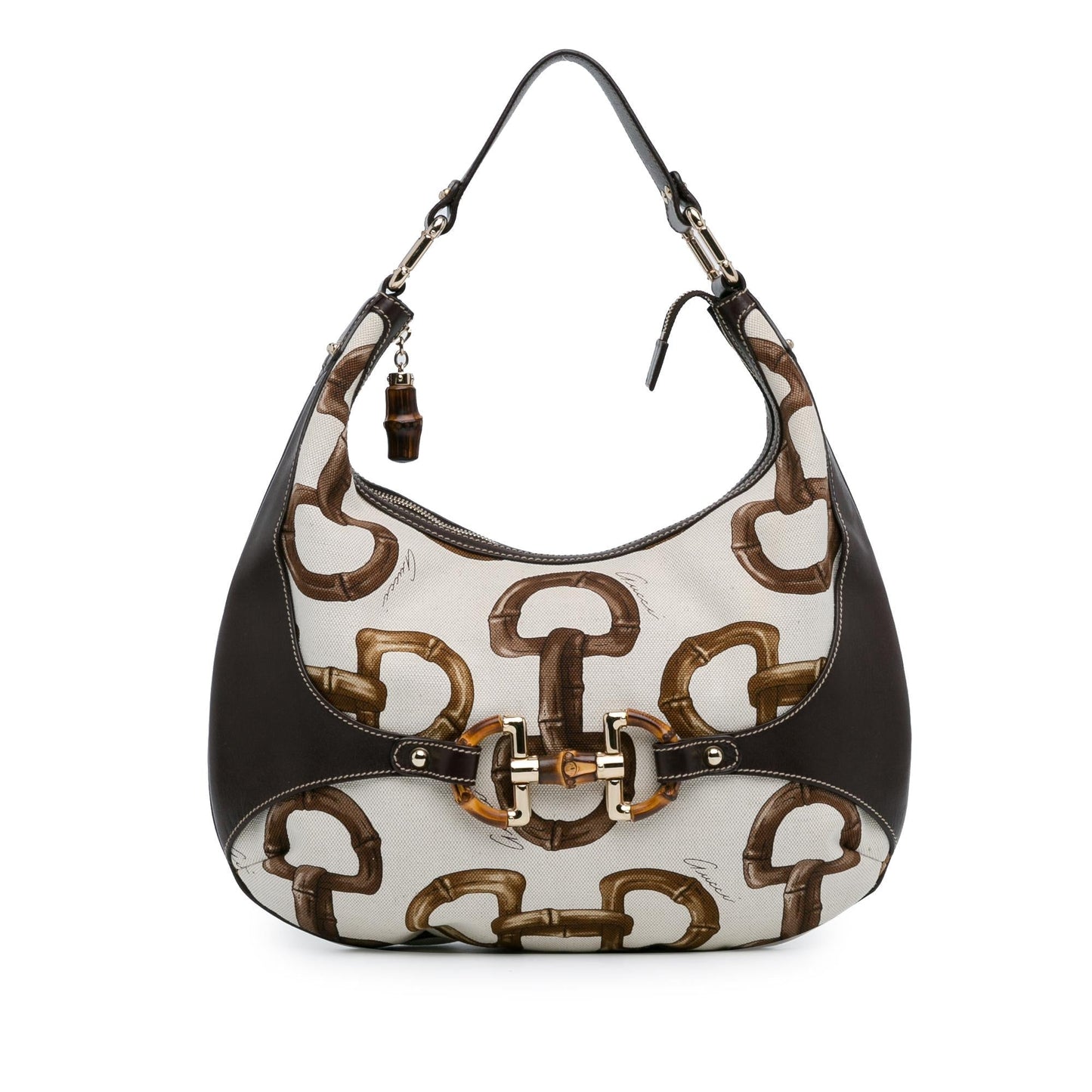Gucci Bamboo Horsebit Amalfi SHG-iRvSaW Canvas Calf White Brown Shoulder Bag