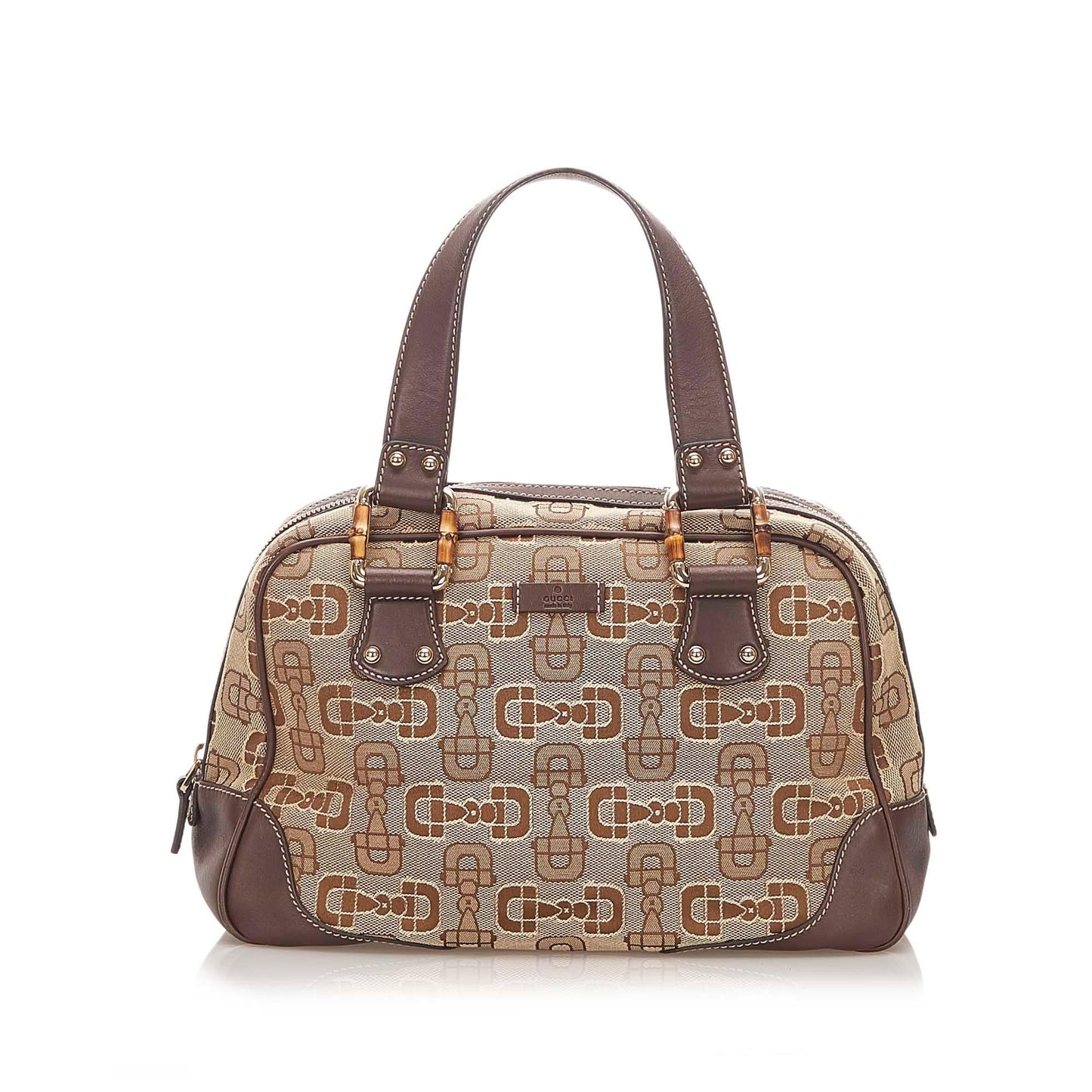 Gucci Bamboo Horsebit SHG Canvas Brown Satchel Bag