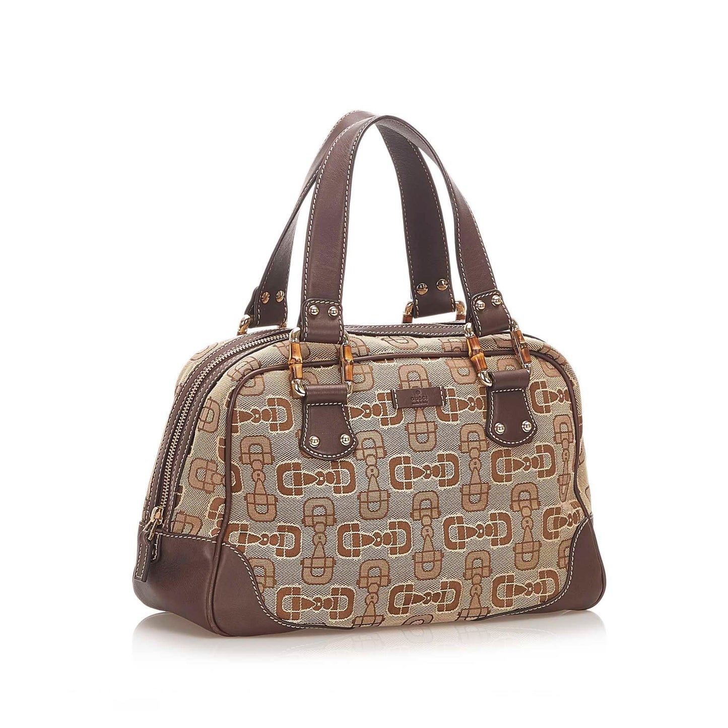 Gucci Bamboo Horsebit SHG Canvas Brown Satchel Bag