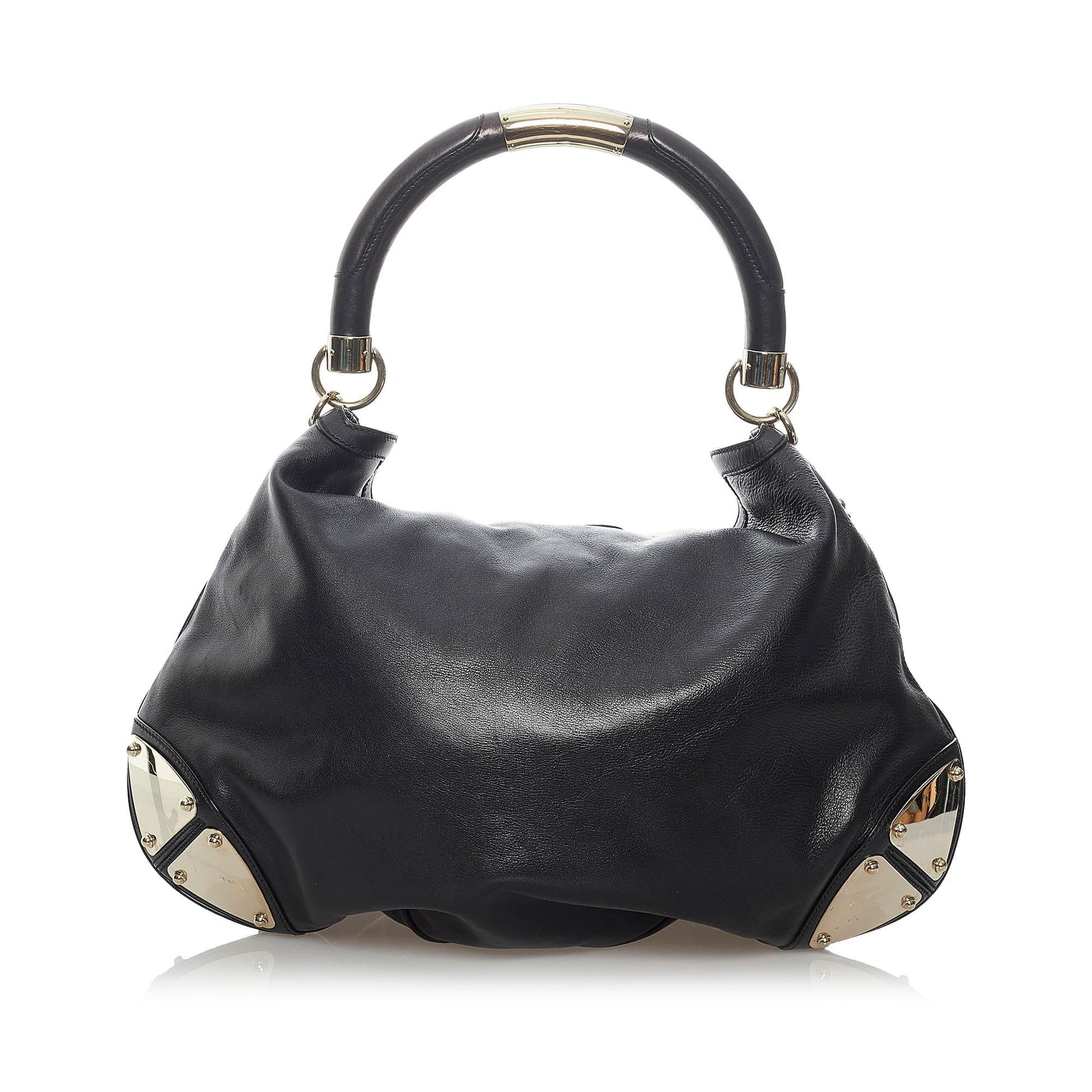 Gucci Bamboo Indy SHG Leather Calf Black Shoulder Bag