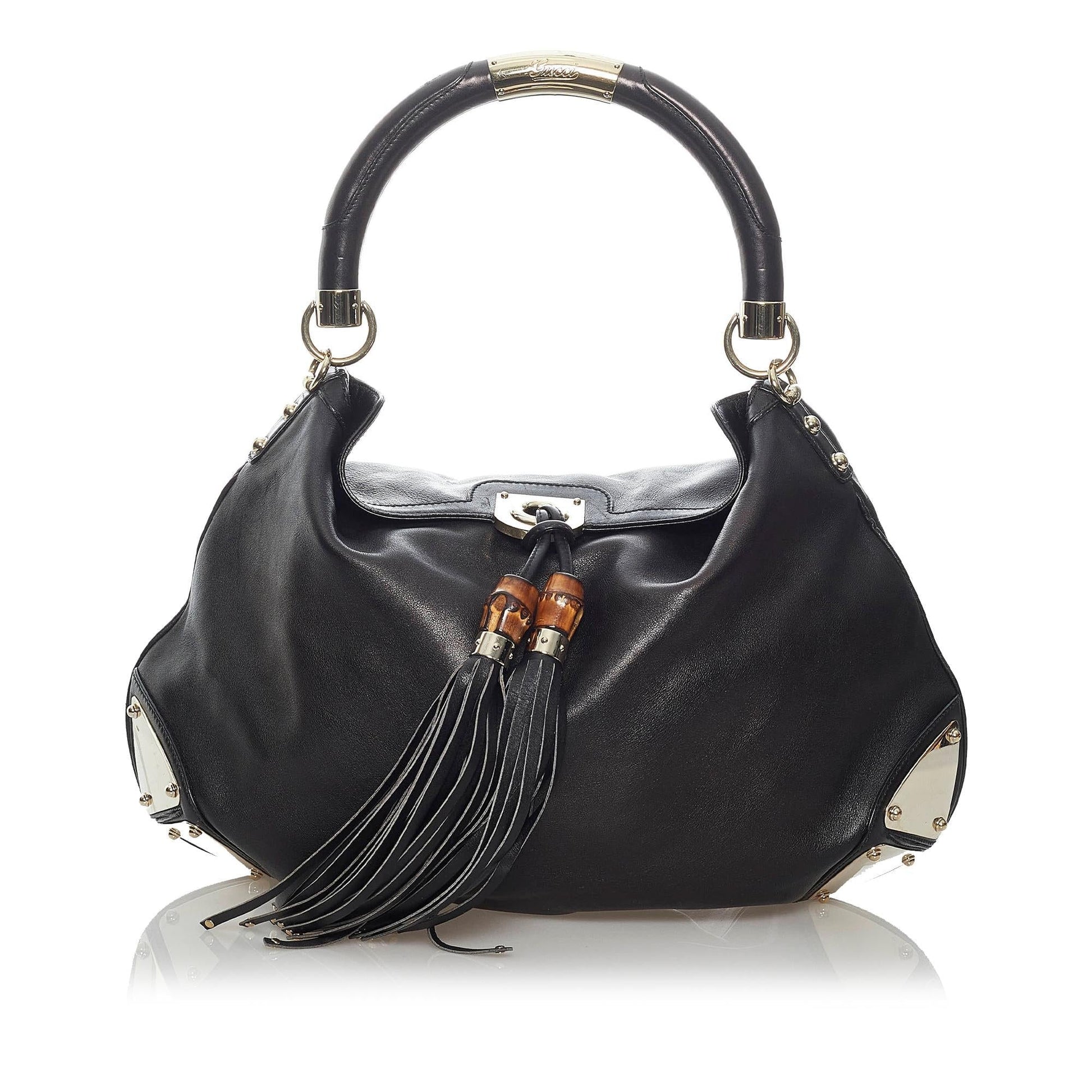 Gucci Bamboo Indy SHG Leather Calf Black Shoulder Bag